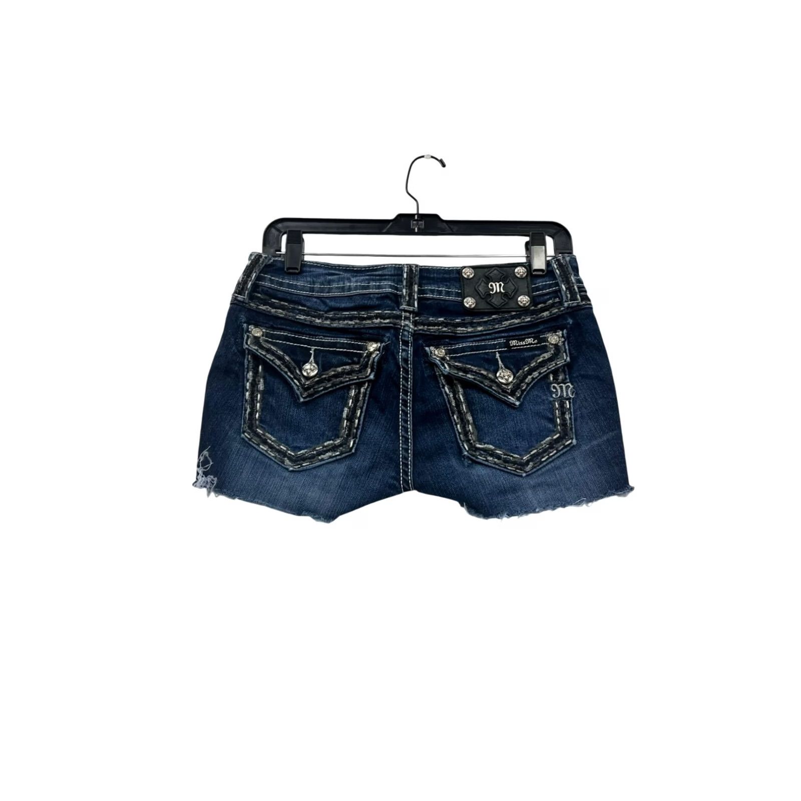 Miss Me Miss Me Womens Denim Distressed Cut-Off Shorts Size 27 Dark Blue Cotton-Polyester Denim Cut-Off Jeans Casual Summer Womens 27 Size 27" / US 4 / IT 40 - 2 Thumbnail
