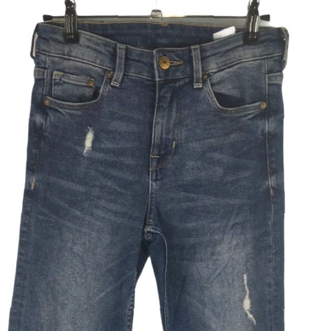 H&M H&M Womens Flare Jeans Distressed Blue Denim Size 25X30 Regular Rise Mid 28 Inseam 5-Pocket Belt Loops Zipper Button Cuff 26 In Waist Blue Size 42" / US 20 - 4 Thumbnail