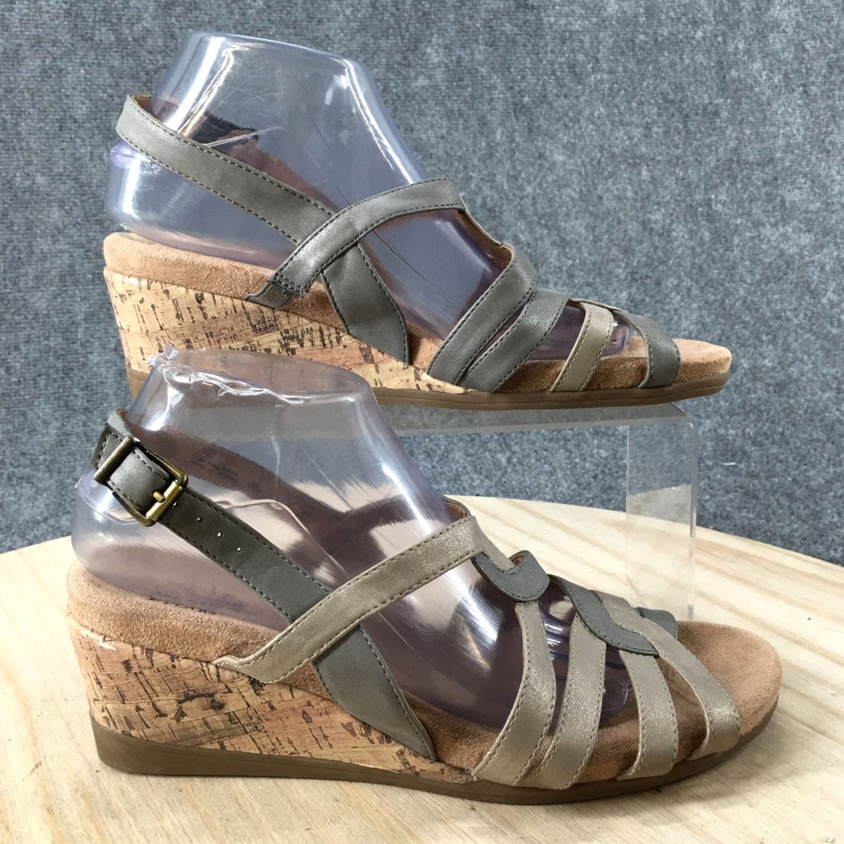Vintage VINTAGE Lifestride Sandals Womens 9.5 M Tabby Wedge Cork Slingback Beige Faux Leather Size US 10 / IT 40 - 2 Thumbnail