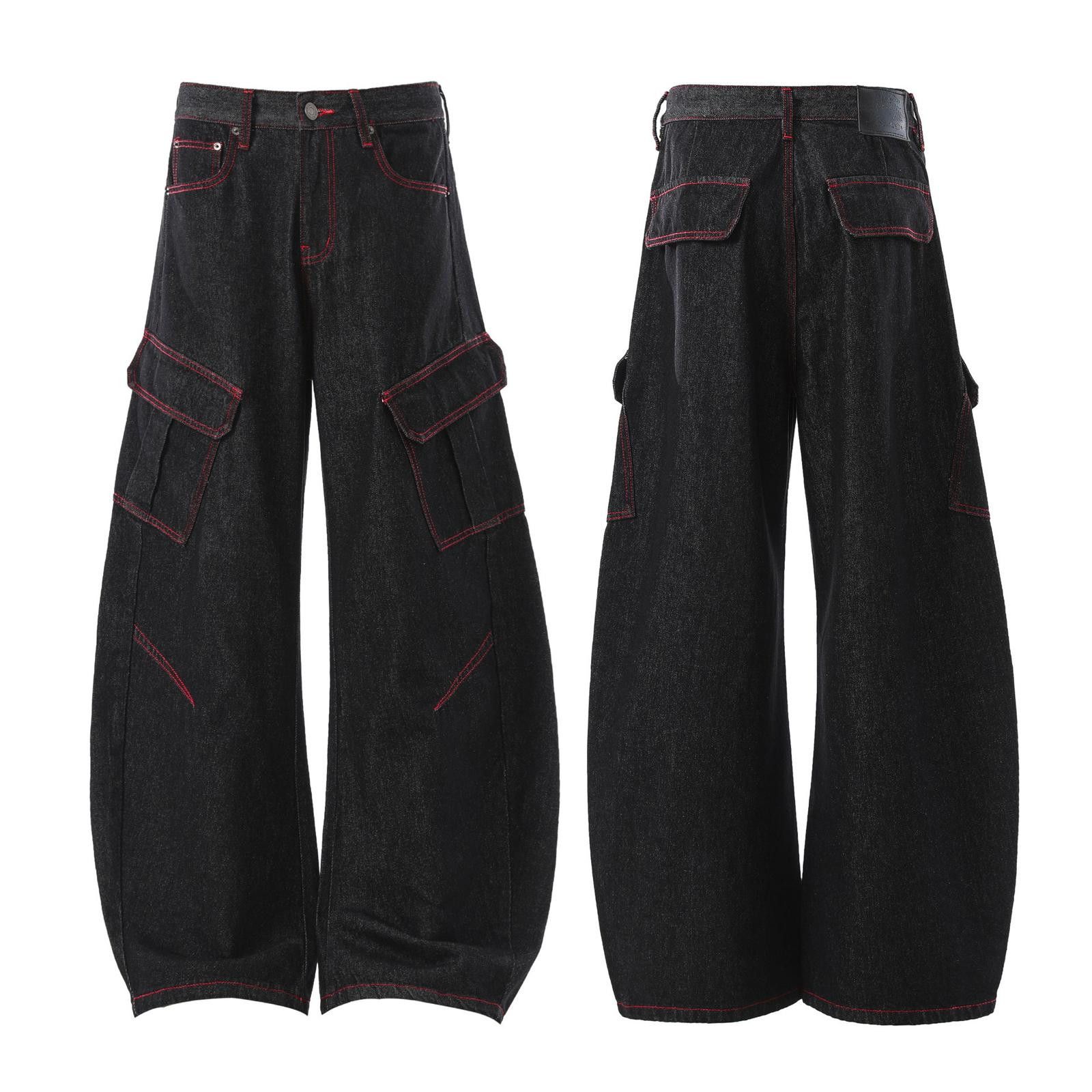 Vintage Black Wide Leg Cargo Pants with Chain Detail Size US 32 / EU 48 - 5 Thumbnail