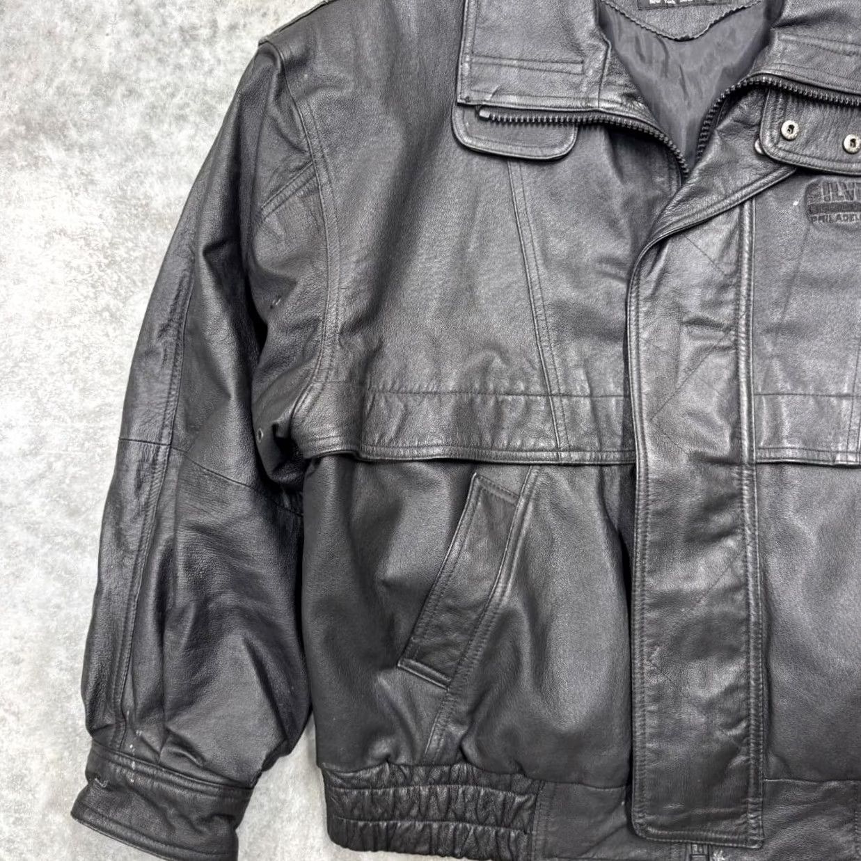 Logo 7 N.Y.D.A. Jacket Mens L Black Leather Bomber NYDA Chest Logo Silver Star Resort Casino Jacket Mens L Black Leather Bomber NYDA Logo Size US L / EU 52-54 / 3 - 2 Thumbnail