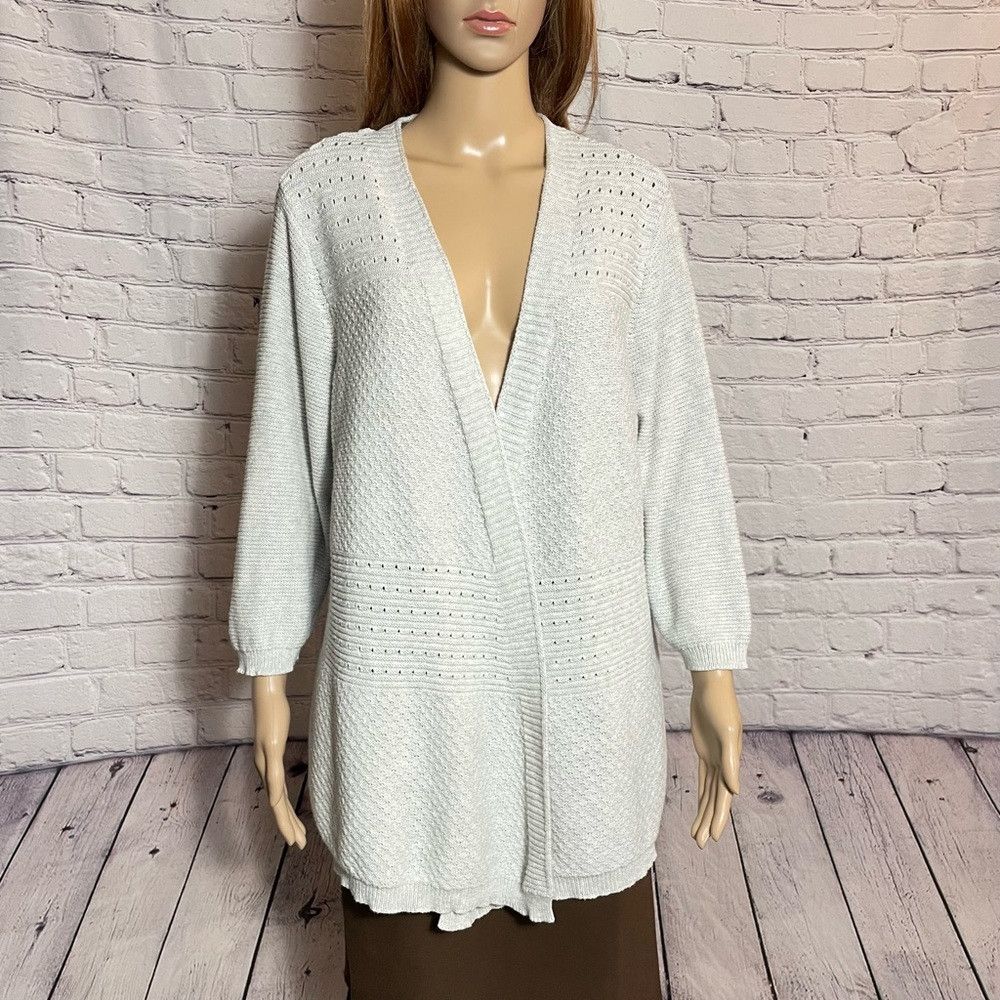 Faded Glory Faded Glory Open Front Cotton 3/4 Sleeve Grey Cardigan Size Size 3XL / US 20-22 - 1 Thumbnail