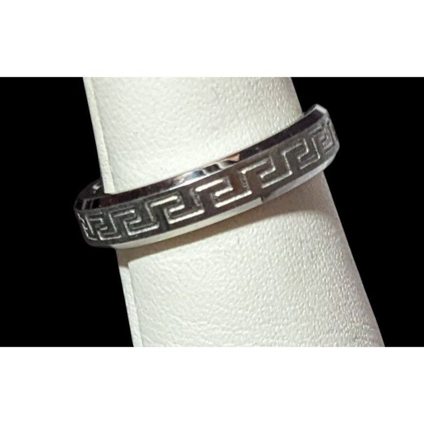 Other Steeltime Stainless Steel Silver Tone Greek Key Engraved Rin Size ONE SIZE - 3 Thumbnail