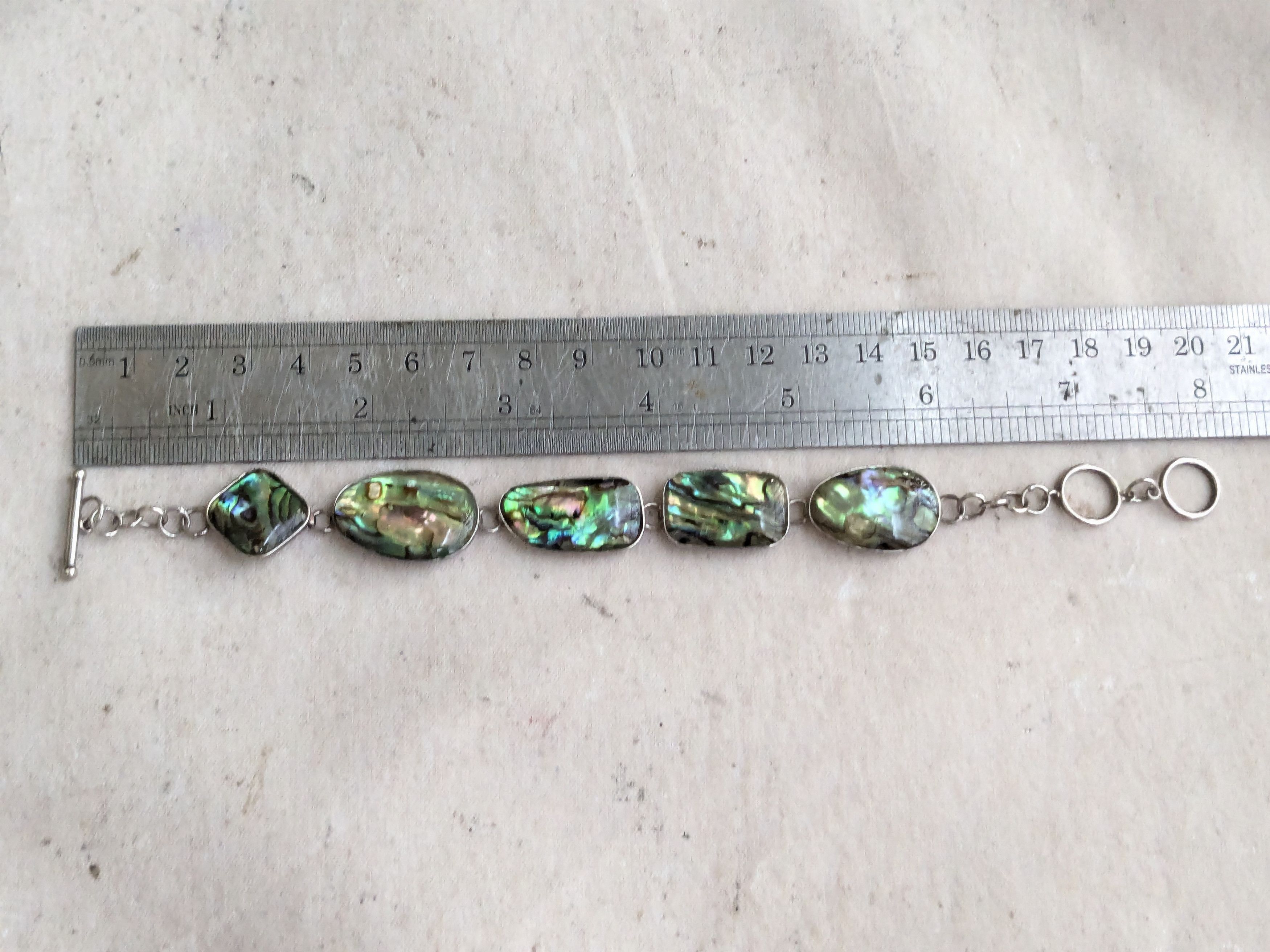 Jewelry Vintage Sterling Silver Bracelet Abalone Shell 8" Size ONE SIZE - 11 Thumbnail