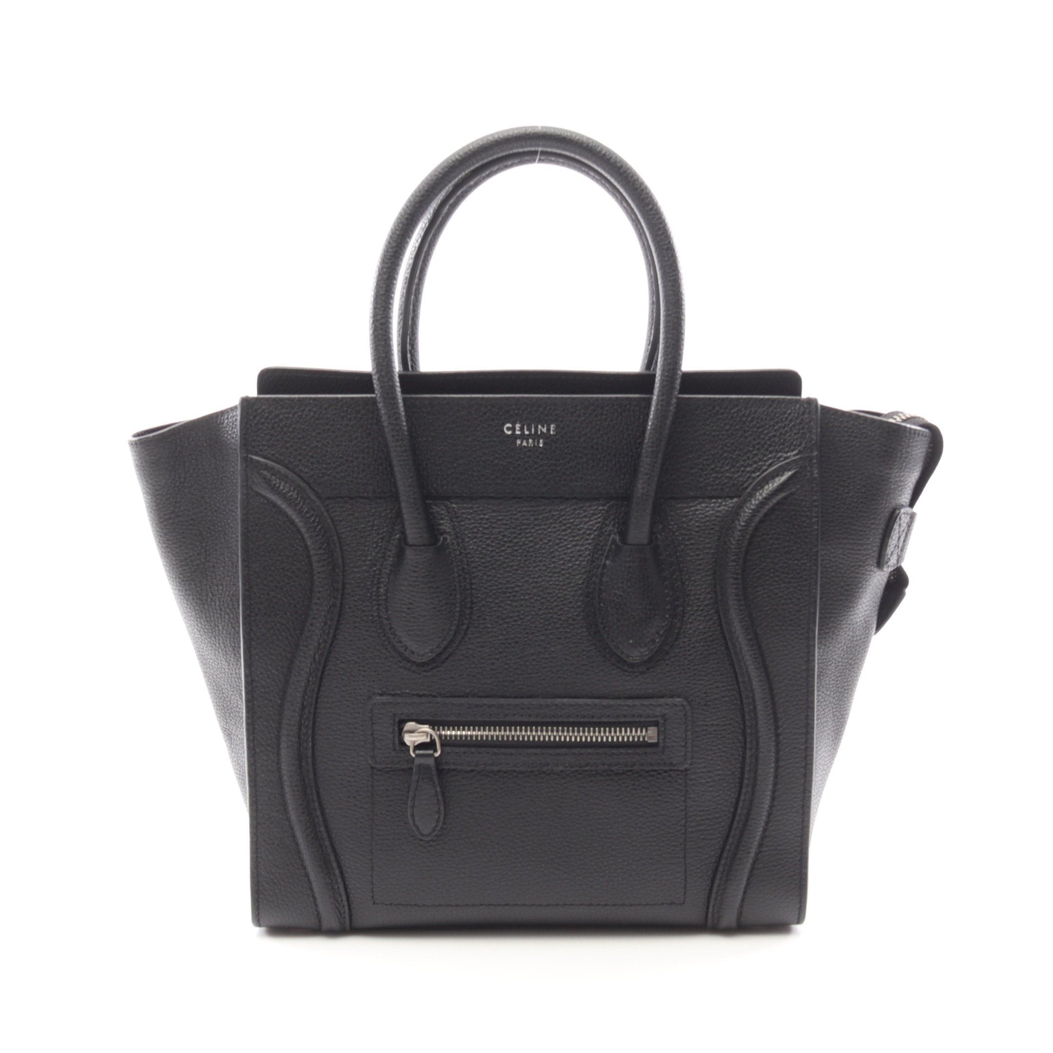 Celine Luggage Micro Shopper Handbag Tote Bag Leather Black, Women's