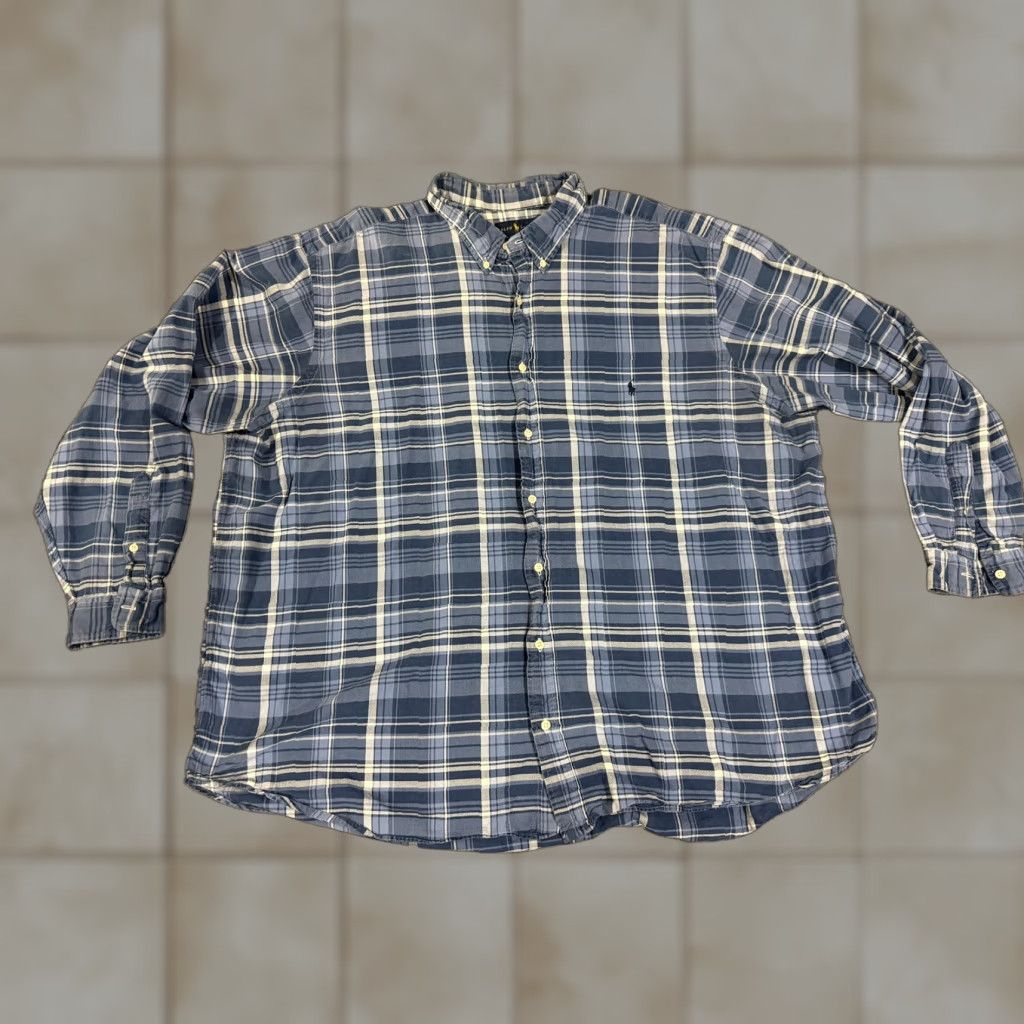 Ralph Lauren Ralph Lauren Shirt Mens 4XB Big Big & Tall Indigo Plaid Blue Oxford Button Down Casual Size US XXL / EU 58 / 5 - 1 Thumbnail