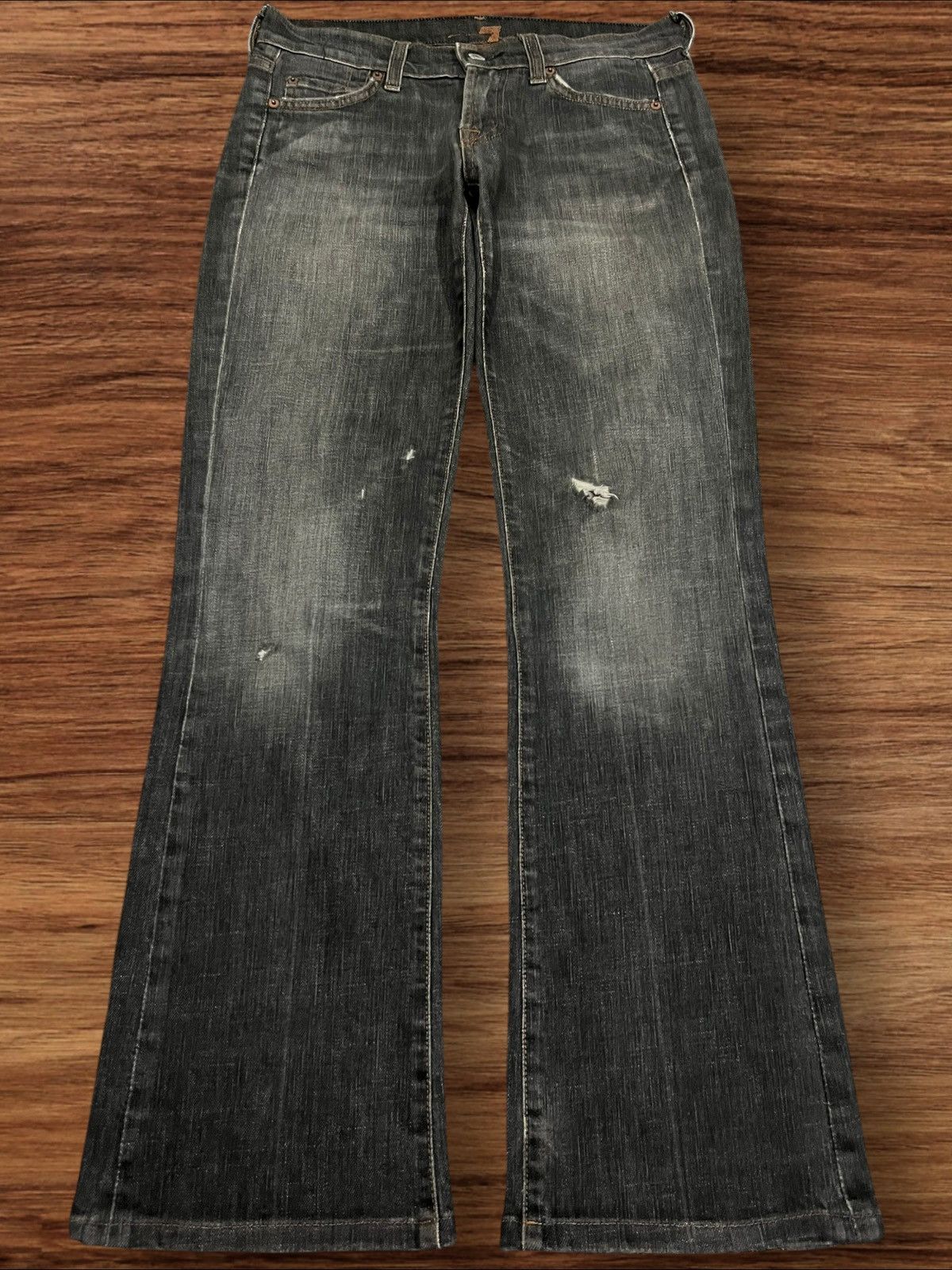 7 For All Mankind 7 For All Mankind Black Faded Washed Distressed Flare Jeans Size 29" - 1 Thumbnail