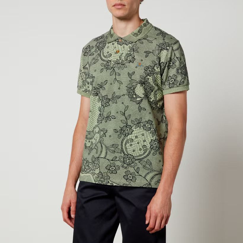 Vivienne Westwood o1f1d3z0525 Floral-Print Polo Shirt in Green Size US XL / EU 56 / 4 - 1 Thumbnail