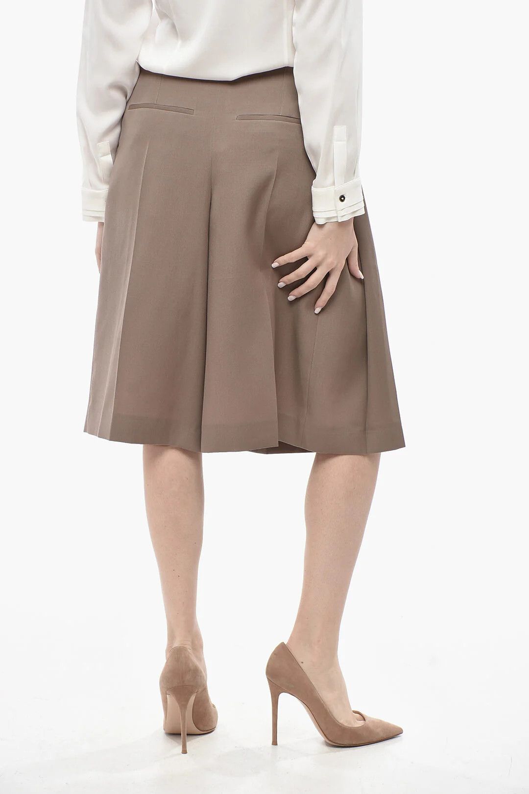 Lanvin og1mm0426 Wool-Blend Plissé Gaucho Short in Brown Size 28" / US 6 / IT 42 - 2 Thumbnail