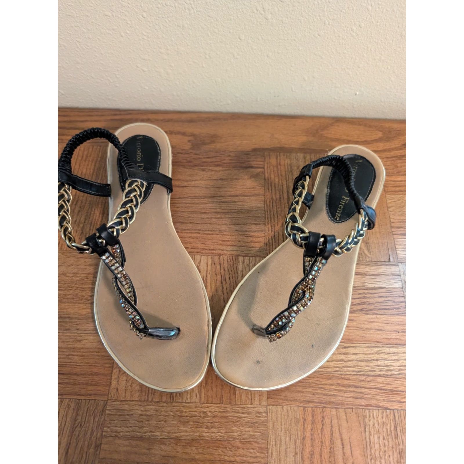 Vintage VINTAGE Vittorio D'Firenze Leather Sandals Black Studded 7 Womens Strappy Buckle Flat Spring Summer Formal Party/Cocktail Size US 7 / IT 37 - 3 Thumbnail