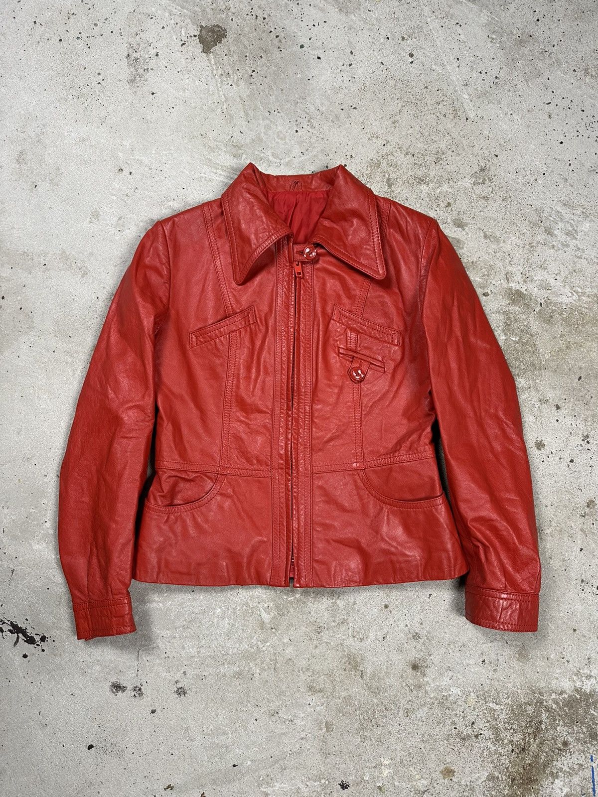 Japanese Brand Vintage 90s Red Genuine Leather Moto Biker Style Jacket Size M / US 6-8 / IT 42-44 - 1 Thumbnail