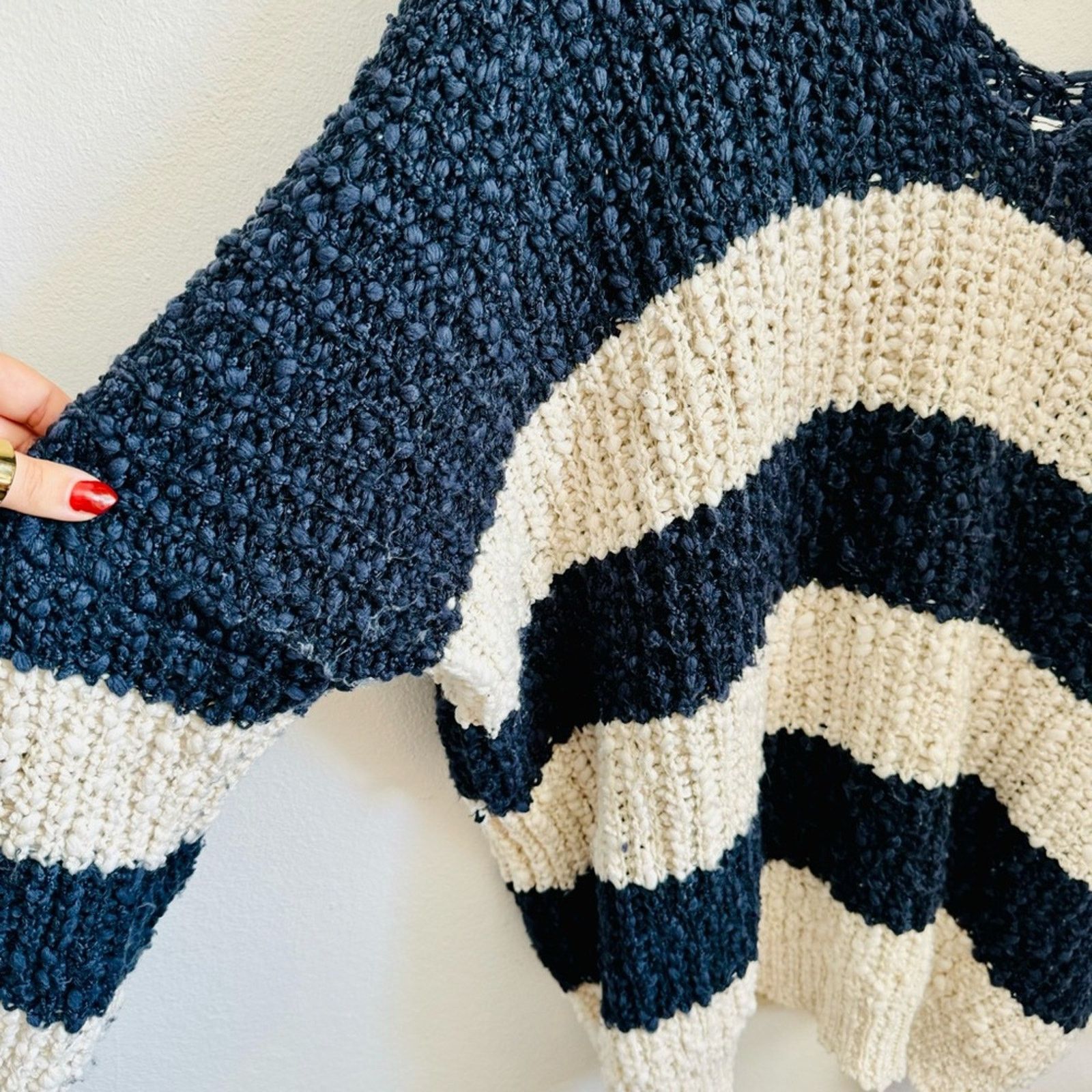 Nordstrom WISHLIST Navy Blue White Stripe Bold Chunky Pullover Sweater Size M / US 6-8 / IT 42-44 - 7 Thumbnail