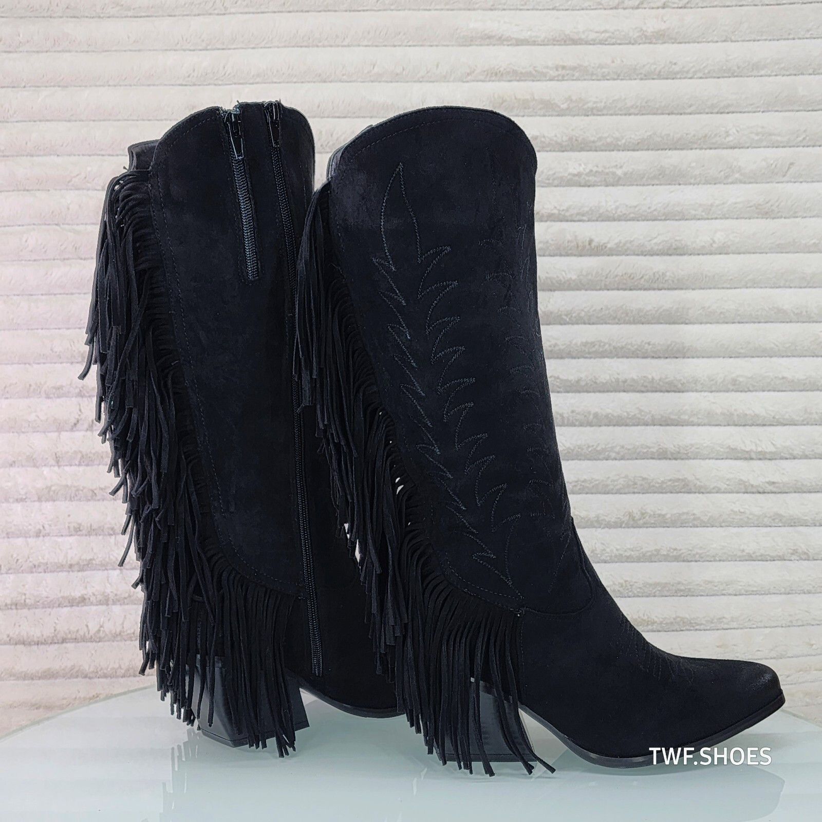 Other Dusty Roads Black Faux Suede Back Fringe Western Cowgirl Boo Size US 8 / IT 38 - 1 Thumbnail