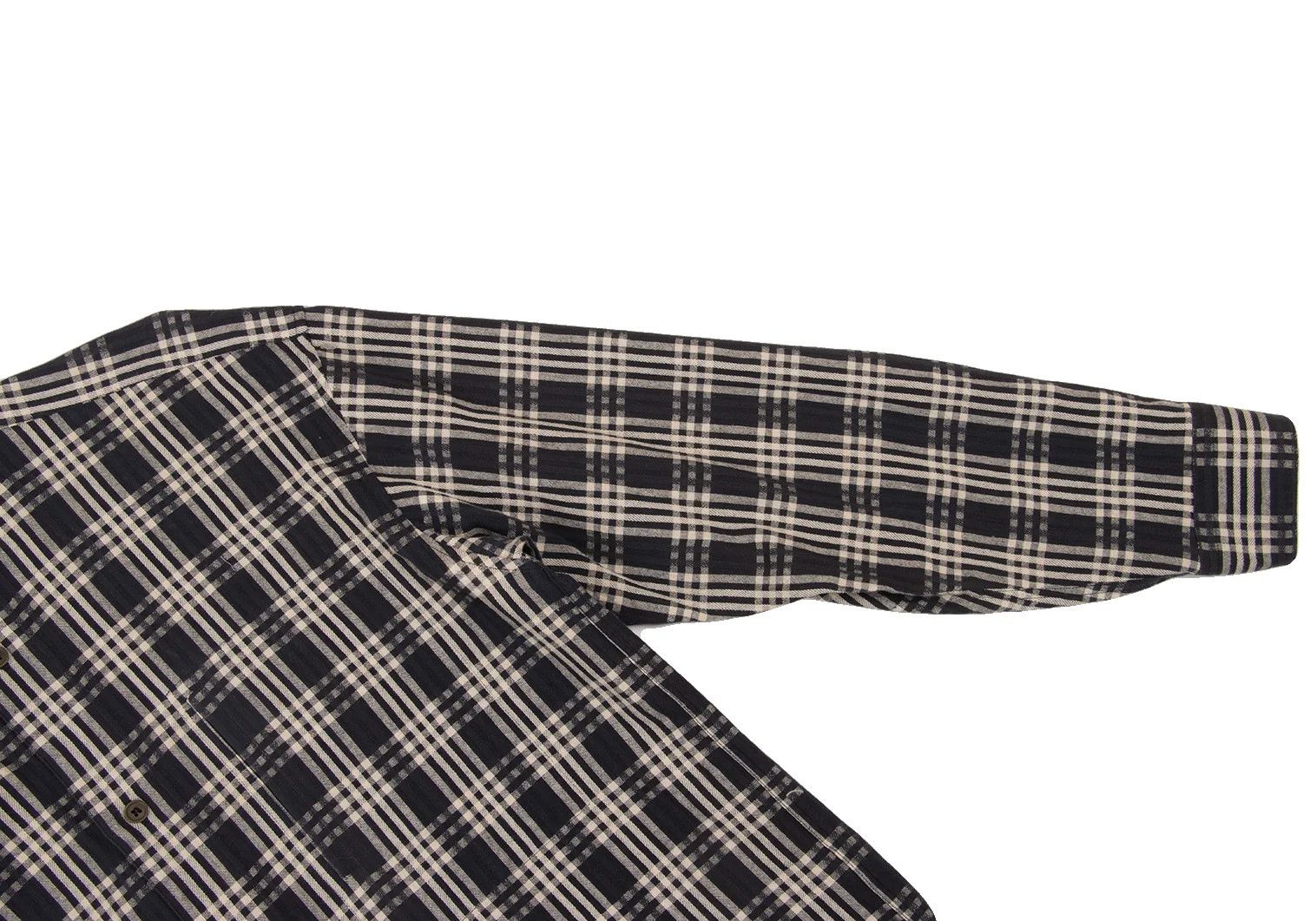 Issey Miyake Cotton Check Band Collared Shirt in Black Cream, M Size US M / EU 48-50 / 2 - 11 Thumbnail