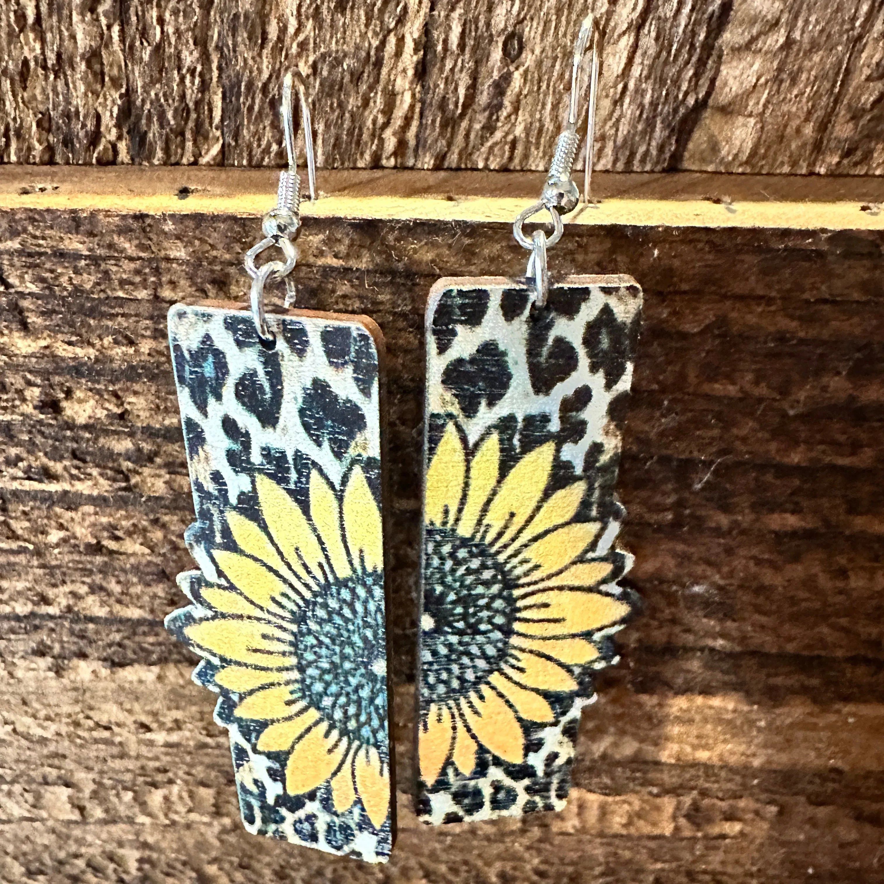 Other Boho Hippie Western Sunflower Stamped Leather Drop Wire Earr Size ONE SIZE - 4 Thumbnail