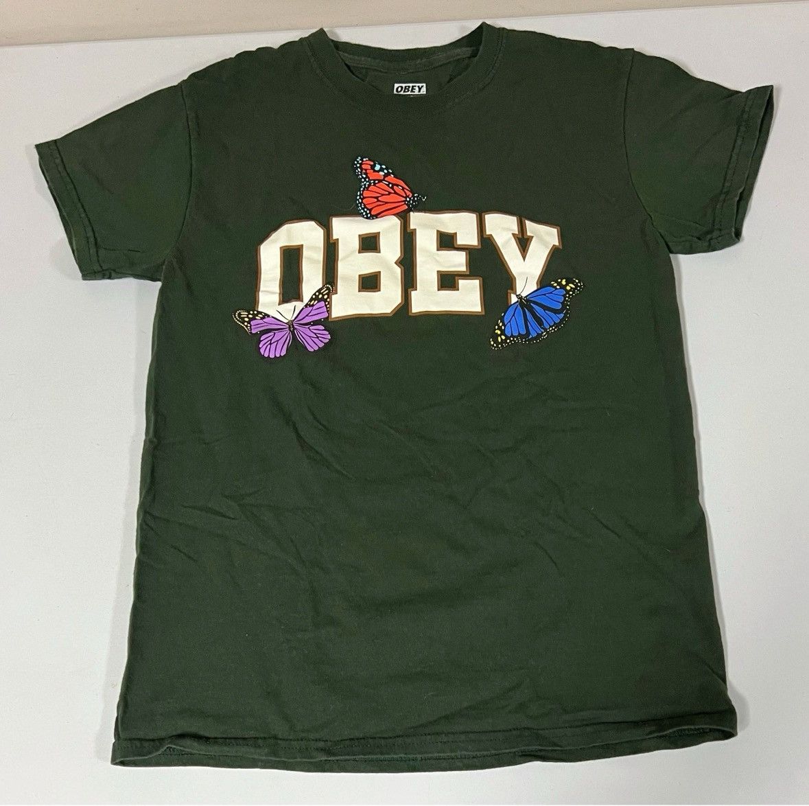 Obey Obey Green Butterfly Logo Graphic T-Shirt Top Tee Size S 🦋✨ Size US S / EU 44-46 / 1 - 1 Thumbnail