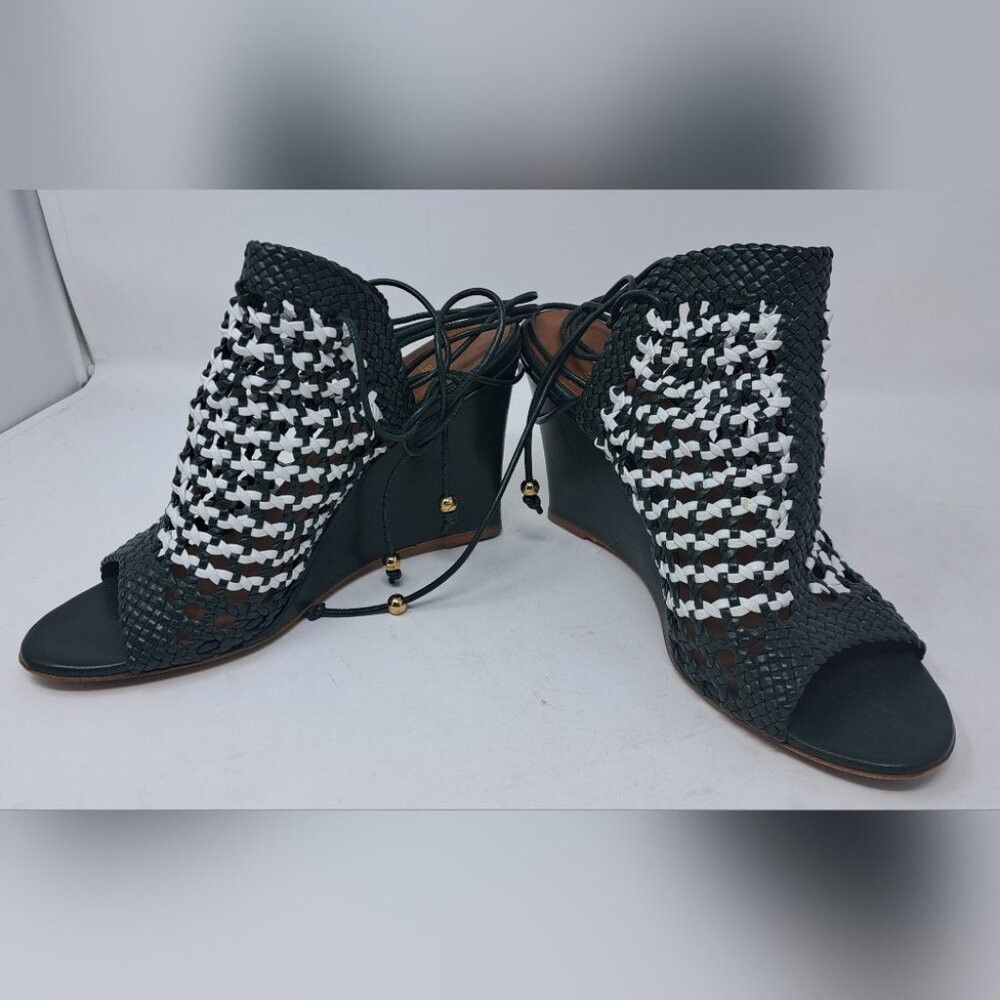Mulberry Mulberry Woven Leather Strappy Wedge Sandals White Green It Size US 7.5 / IT 37.5 - 5 Thumbnail