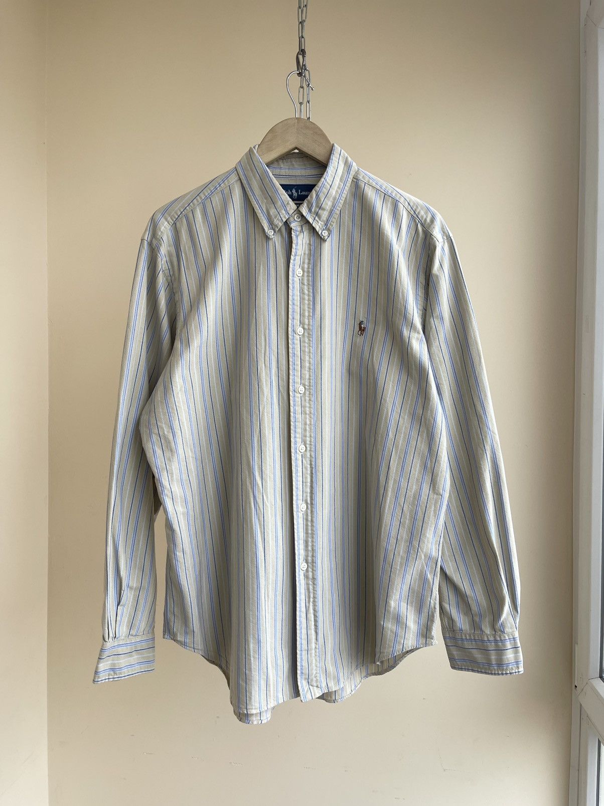 Classic Fit Button Down Striped Oxford Long Sleeve Shirt 90s