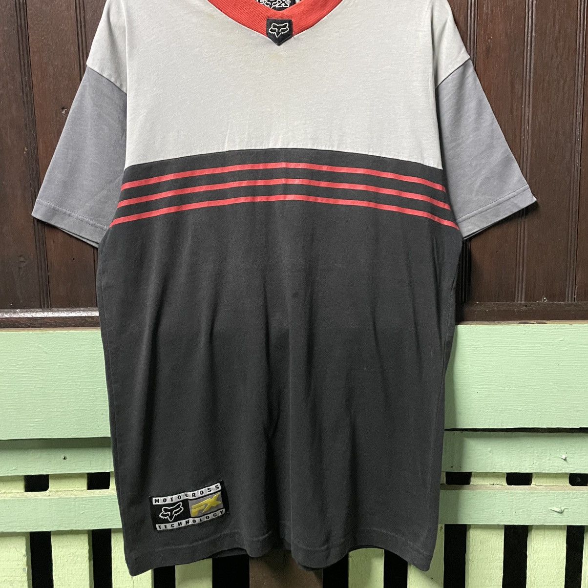Fox Racing 🔥Vintage Fox Racing Motocross Tricolour Striped V Neck Tee Size US M / EU 48-50 / 2 - 4 Thumbnail