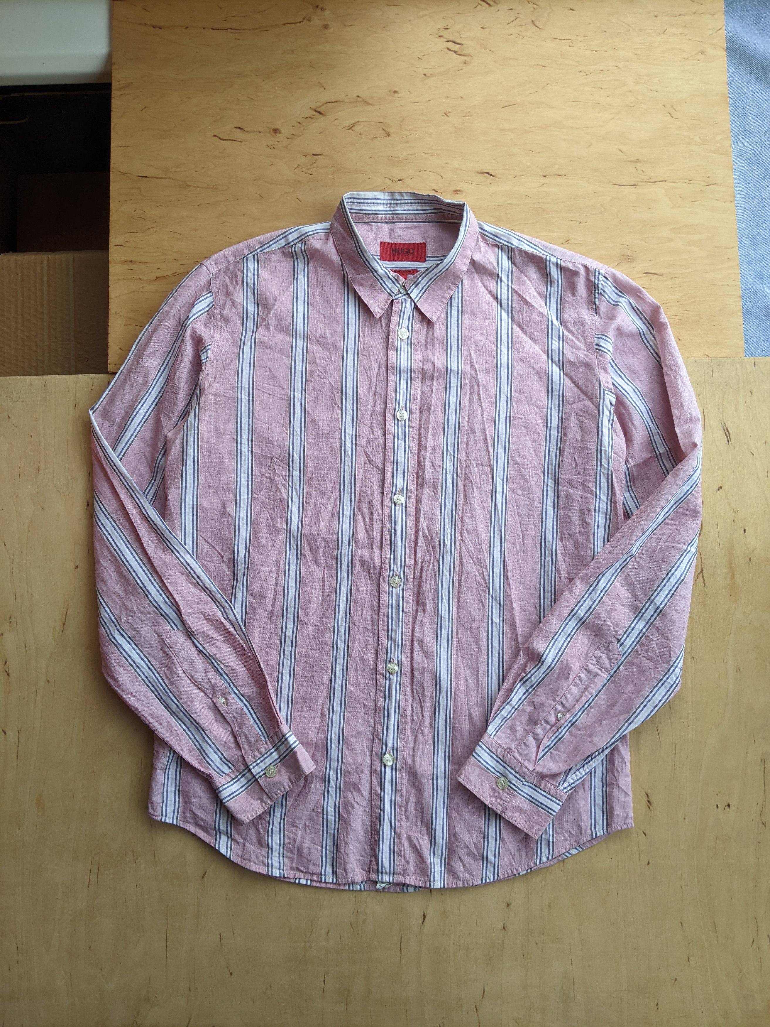 Hugo × Hugo Boss Hugo Boss Stripe Pink Longsleeve Cotton Shirt Size M Elvi Size US M / EU 48-50 / 2 - 3 Thumbnail