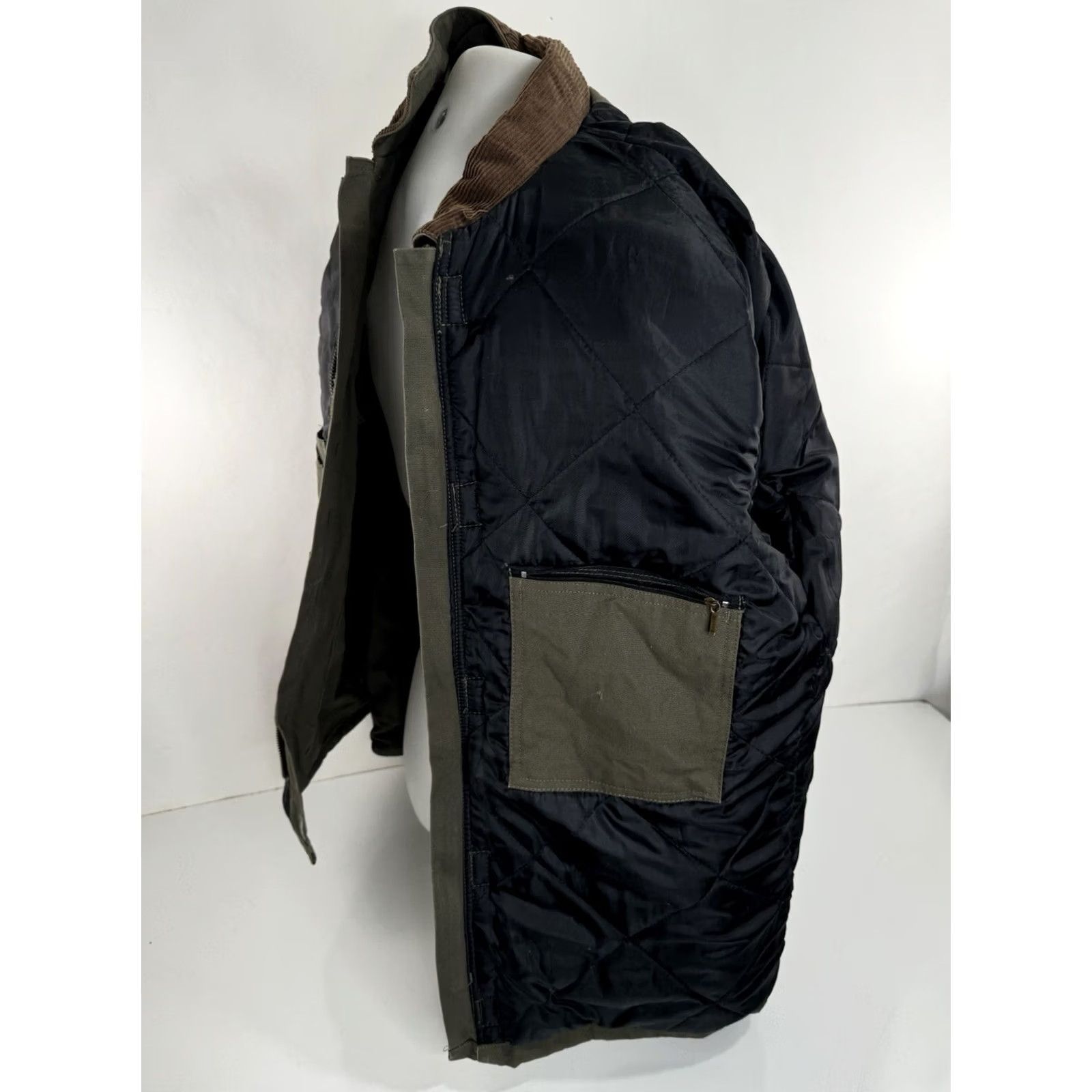 Vintage BERNE Canvas Heavy Duty Quilt Lined L Tall Field Ranch Chore Jacket Men LT Green Work Lined Black? Size US L / EU 52-54 / 3 - 8 Thumbnail