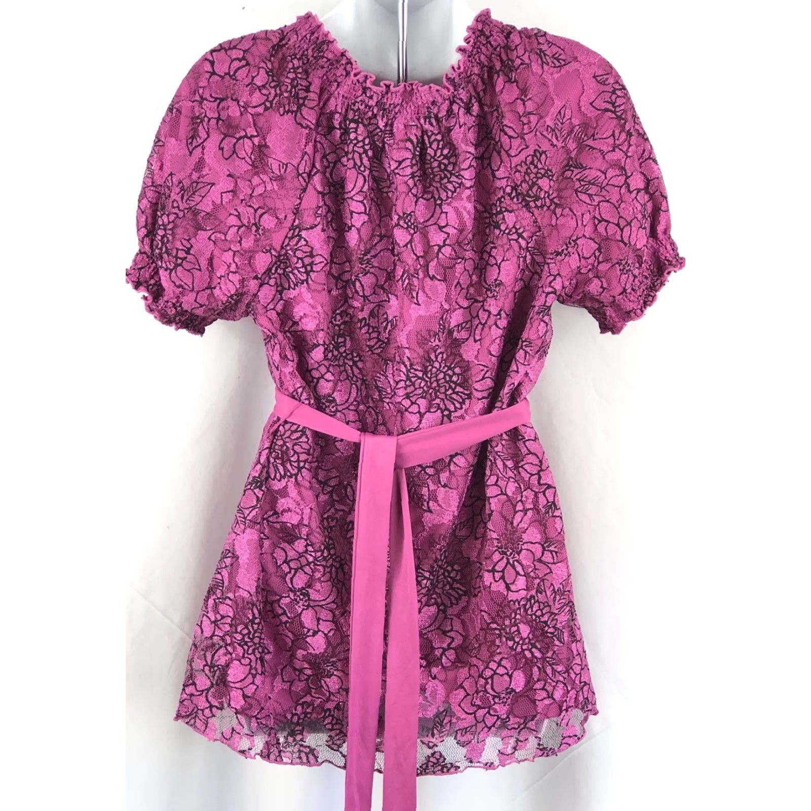 Vintage VINTAGE Fashion Bug Blouse Shirt Womens L Purple Floral Lace Off Shoulder Puff Sleeve Ruffle Tunic/Coquette Floral 90s Theme Size L / US 10 / IT 46 - 4 Thumbnail