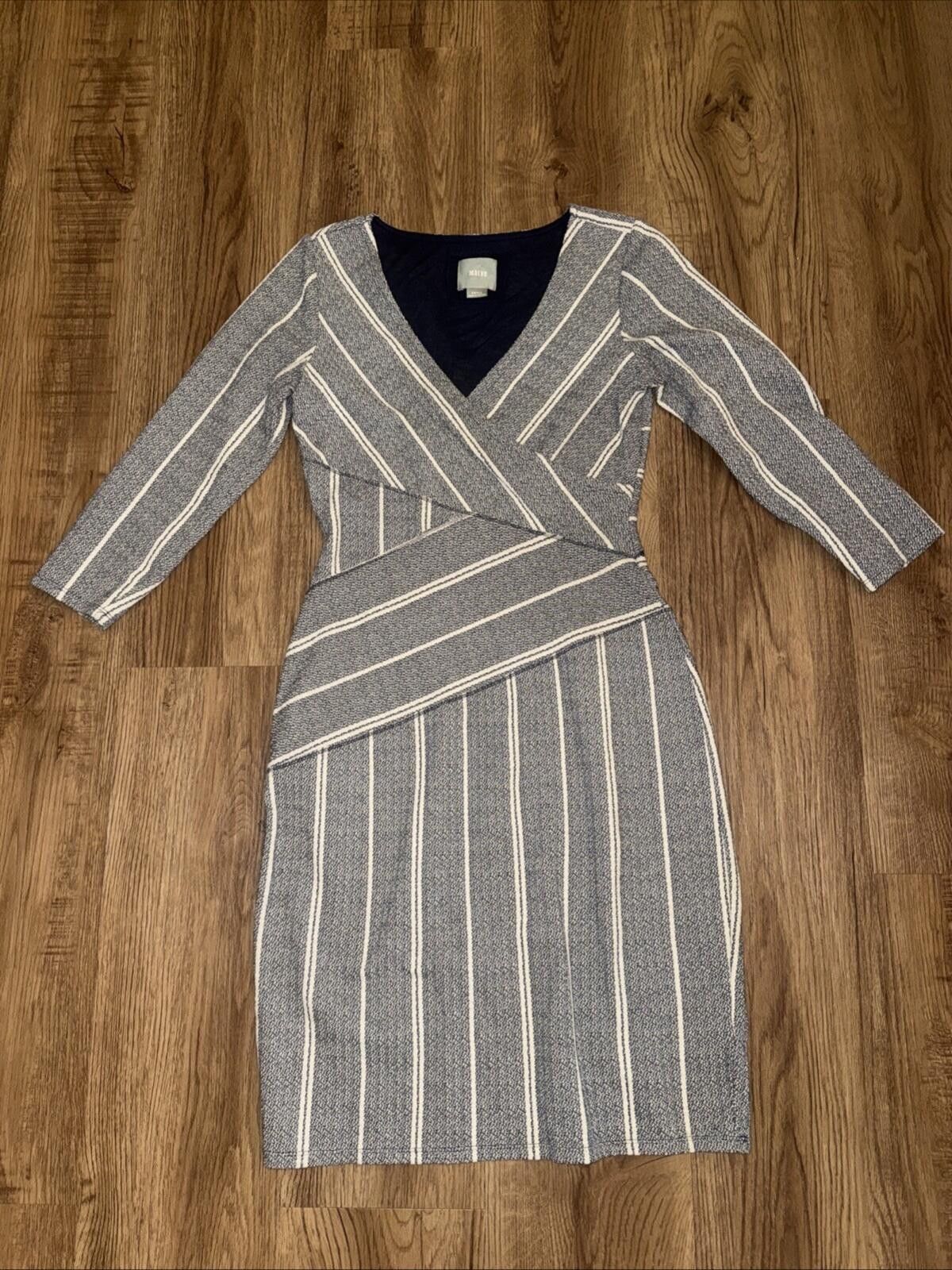 Other Maeve Wrapped Stripe Column Dress Anthropologie Gray Navy Size S / US 4 / IT 40 - 2 Thumbnail