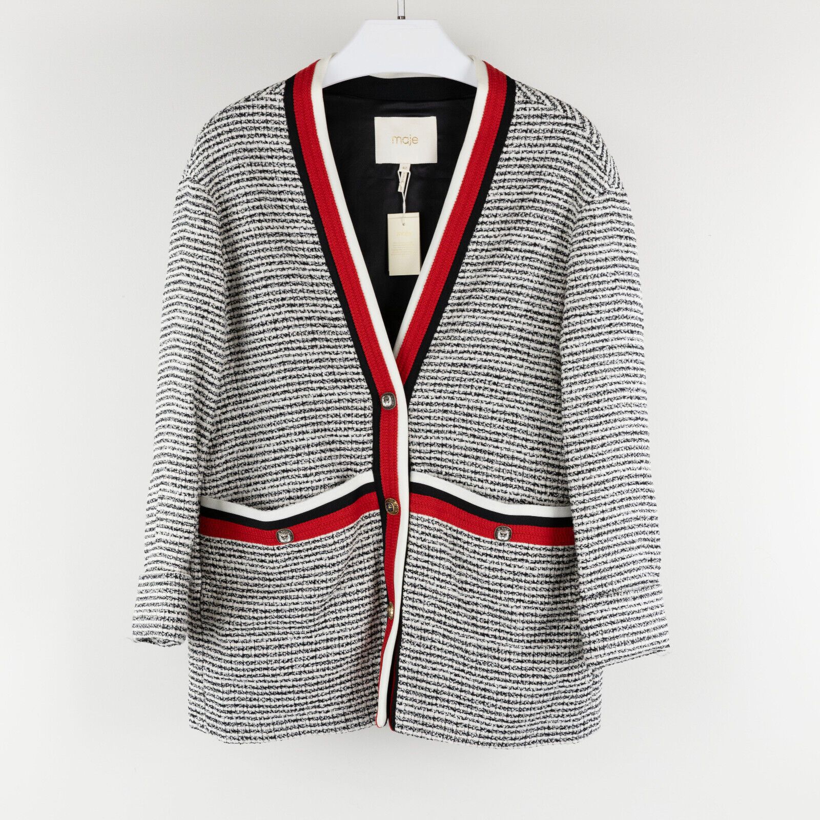 Maje Maje Visala Tweed Jacket Ecru/Noir Size 42/XL Size M / US 6-8 / IT 42-44 - 2 Thumbnail