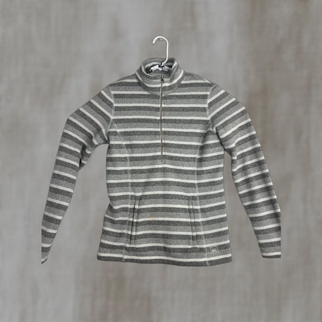 Vintage REI Womens S Pullover Sweater 1/4 Zip Gray White Striped Polyester Shirt Women Size S / US 4 / IT 40 - 1 Thumbnail