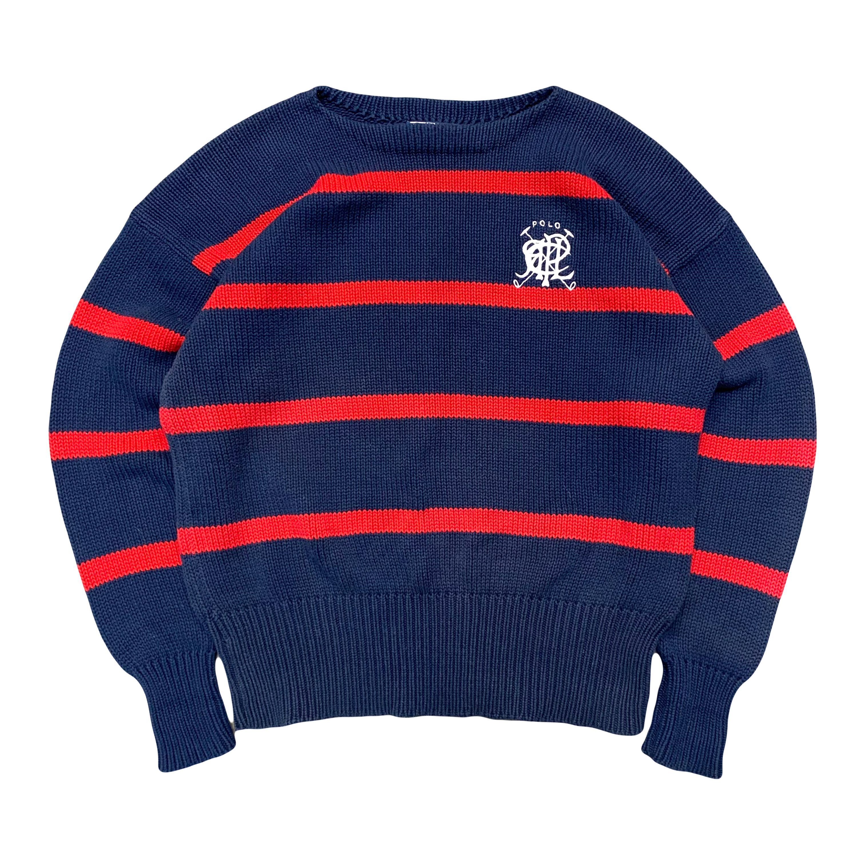 Designer × Polo Ralph Lauren × Vintage VTG 90s Polo Ralph Lauren Striped Crest Sweater OG Size US XL / EU 56 / 4 - 1 Thumbnail