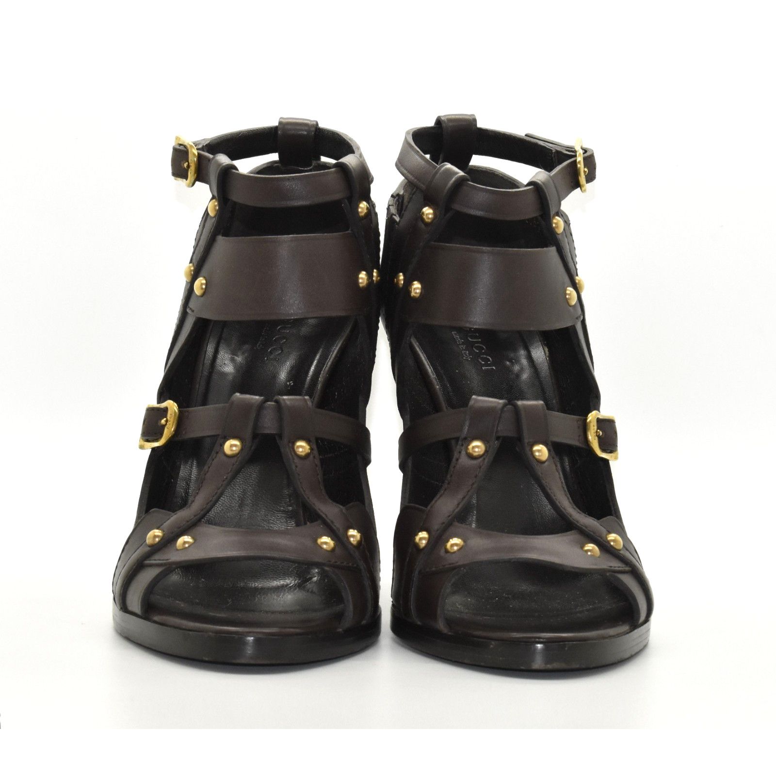 Buckle Strap Gucci Studded Pumps Gucci Cocoa Brown Leather Studded - Main Image