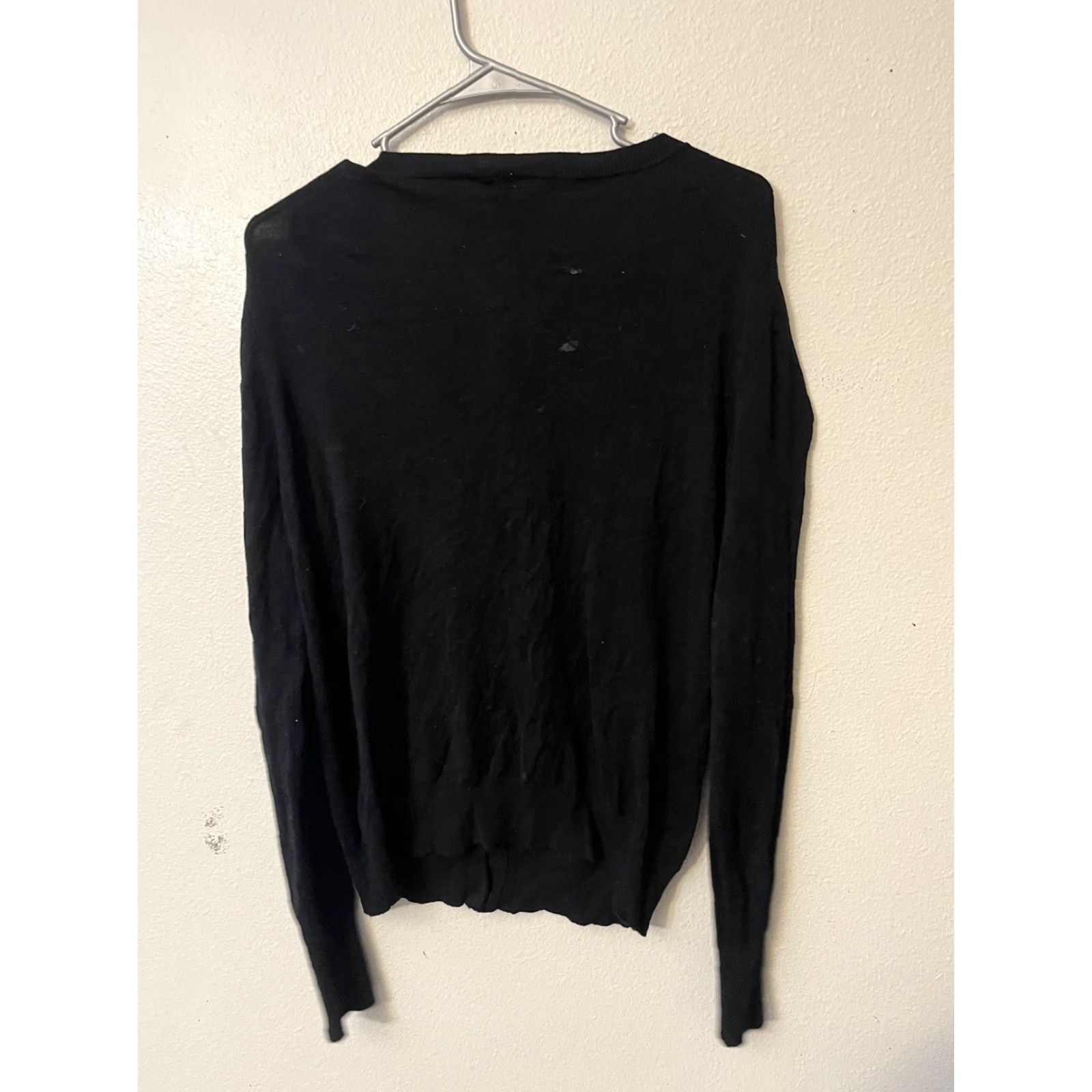 Express VINTAGE Express Cardigan Shirt Womens L Black All Seasons Button Down V-Neck Cap Sleeve Short Sleeve Lightweight Breathable Wool Free Size L / US 10 / IT 46 - 3 Thumbnail