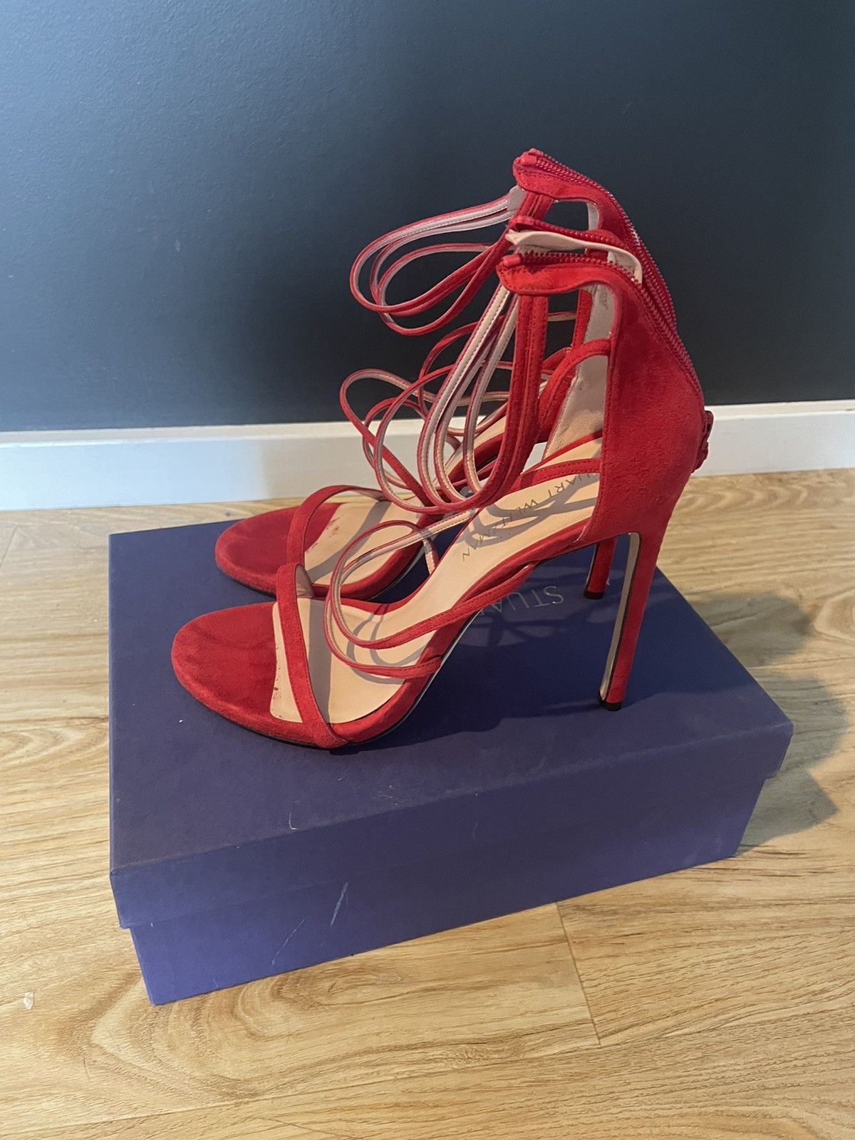 Stuart Weitzman Stuart Weitzman Red Suede Strappey Stilettos 4inch Heel Size US 11 / IT 41 - 2 Thumbnail