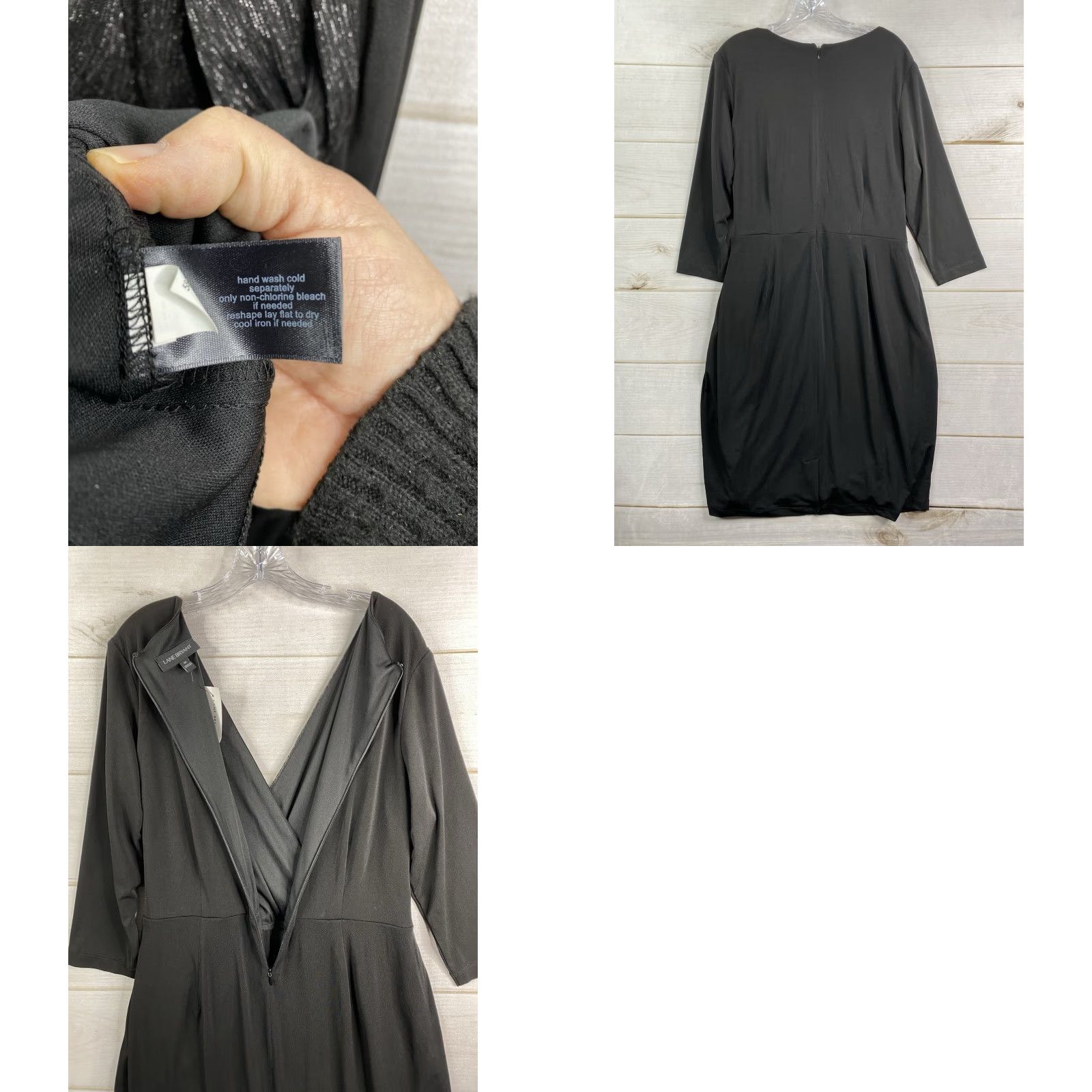 Vintage Lane Bryant Dress Womens 18 Black Faux Wrap Sparkly Party 3/4 Sleeve Stretch NWT Size XXL / US 16-18 / IT 52-54 - 9 Thumbnail