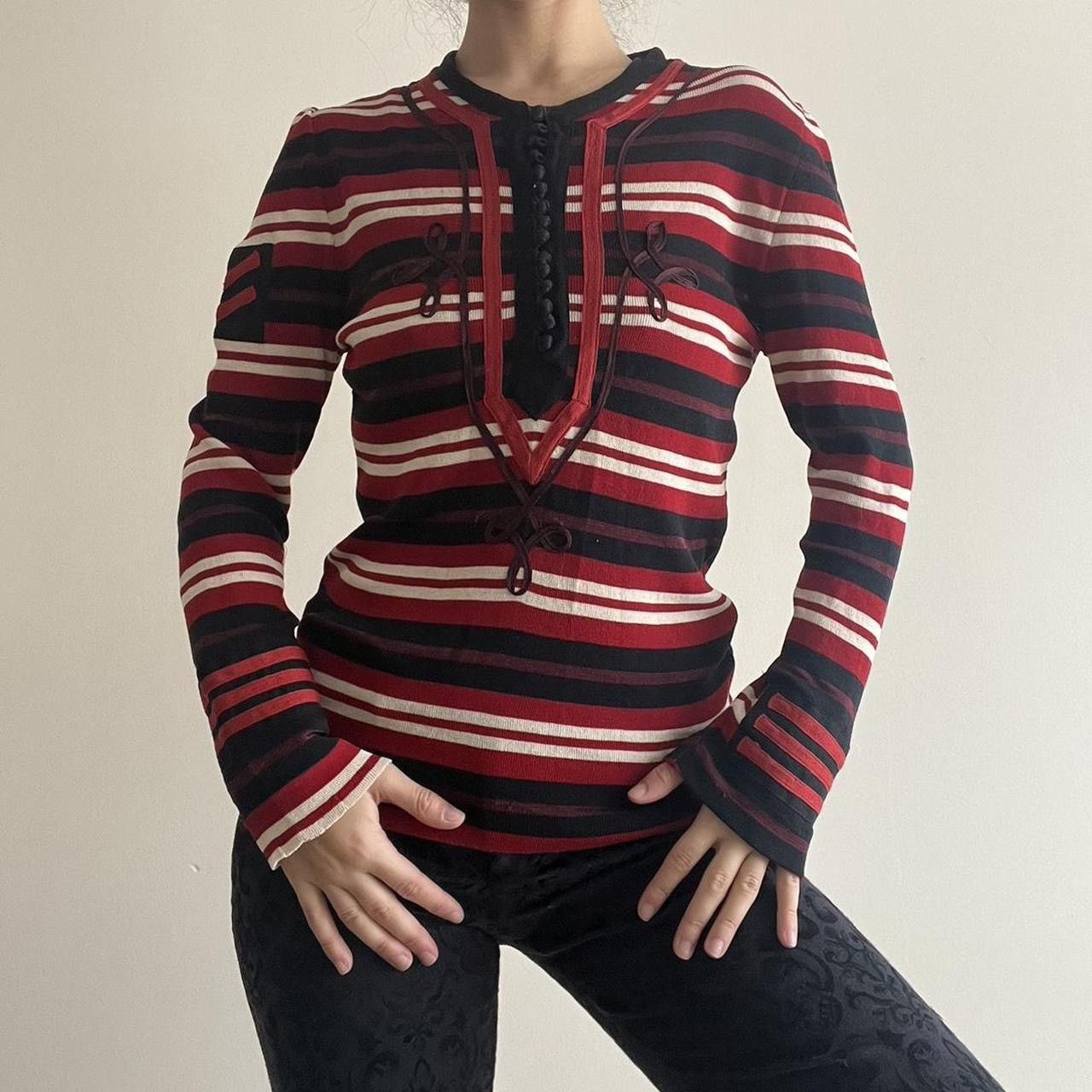 Red Striped JPG Vintage blouse size large