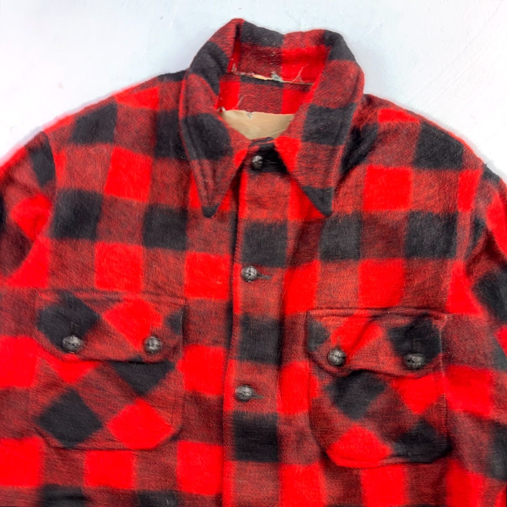 Vintage VTG 1950s Wool Buffalo Plaid Mackinaw Heavy Jacket Button Up Mohair Rockabilly Jacket Mens L Red Plaid Wool Coat Size US L / EU 52-54 / 3 - 2 Thumbnail