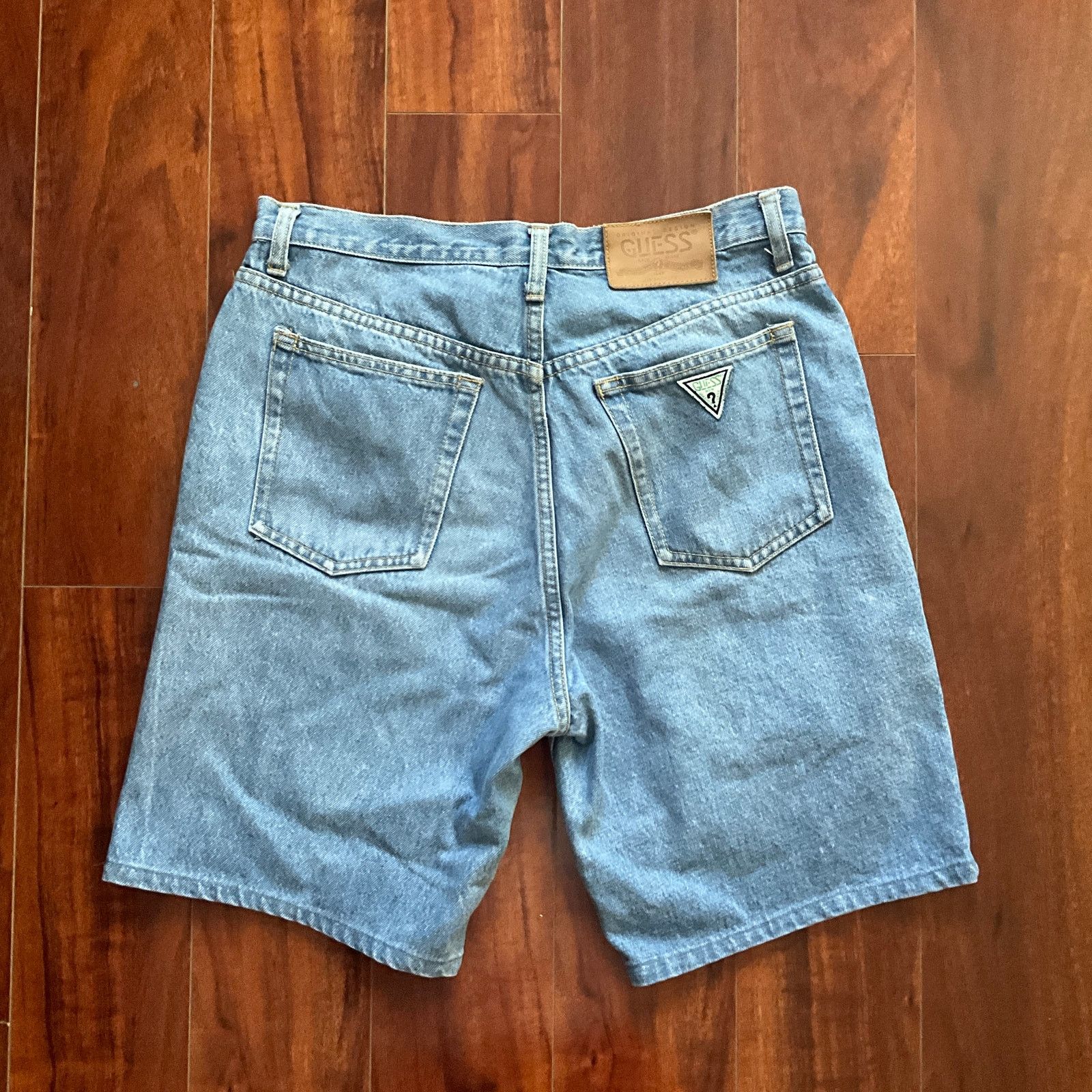 Vintage 90s Guess Jeans Denim Long shops Striped Jean Shorts