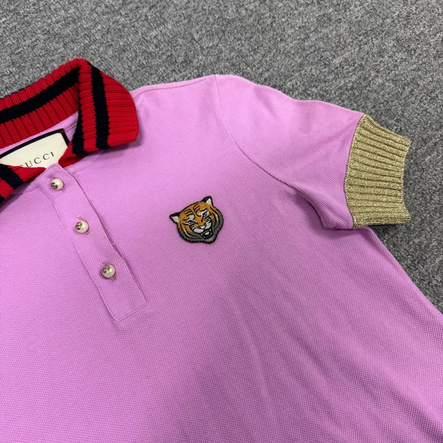 Gucci Gucci Tiger Head Ribbed Cuffs Polo Tee S Mint Size S / US 4 / IT 40 - 4 Thumbnail
