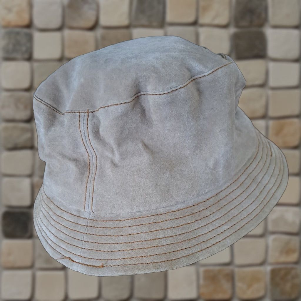 Vintage MIXIT Hat Bucket Woman M Tan Leather 80s Genuine Leather Breathable Silk Lining Brown Size ONE SIZE - 1 Thumbnail