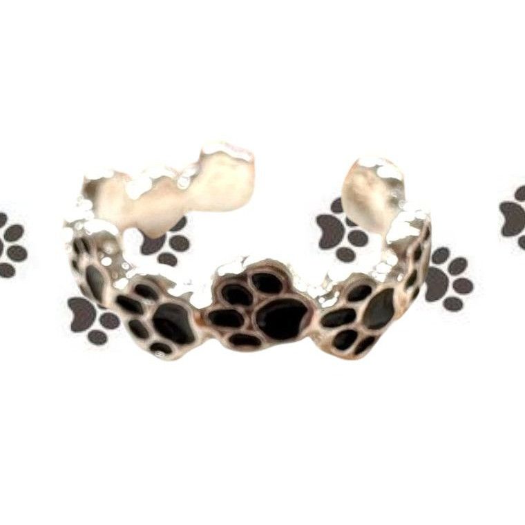 Handmade Paw Print Ring New Silver Black Dogs Cats Animal Rescue Pet Size ONE SIZE - 8 Thumbnail