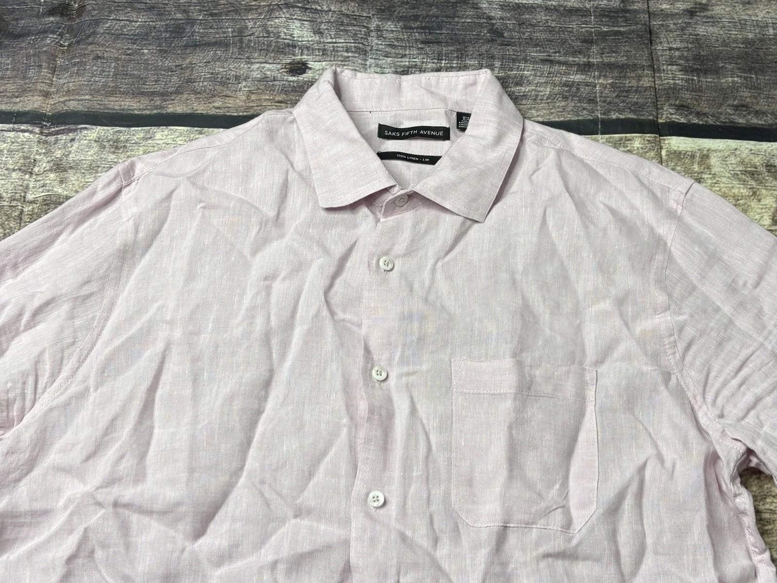 Saks Fifth Avenue Saks Fifth Avenue Shirt Mens XL 100% Linen Light Pink Pocket Size US XL / EU 56 / 4 - 4 Thumbnail