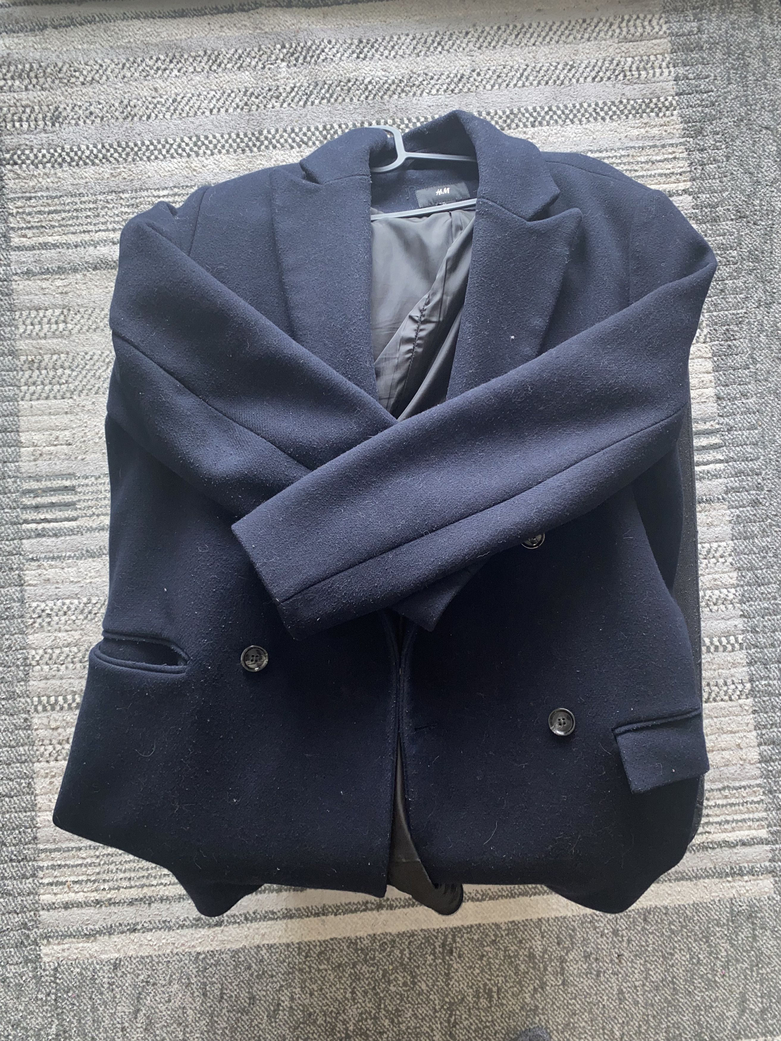 H&M H&M Dark Blue Double Breasted Coat Size US L / EU 52-54 / 3 - 2 Thumbnail