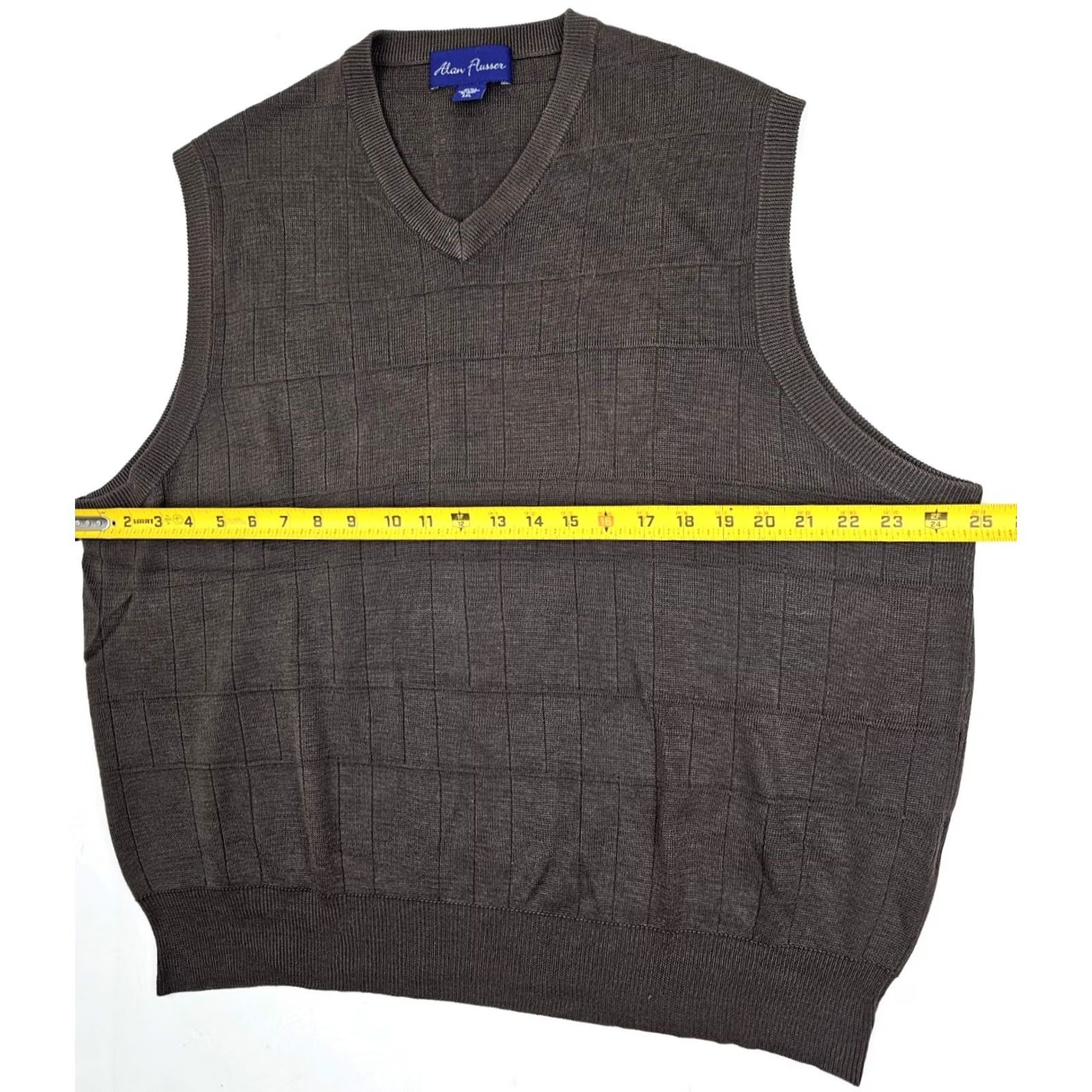 Vintage Alan Flusser 100% Silk Sweater Vest Men XXL Brown Geometric V-Neck Windowpane Shirt Vest Mall Size US XXL / EU 58 / 5 - 4 Thumbnail
