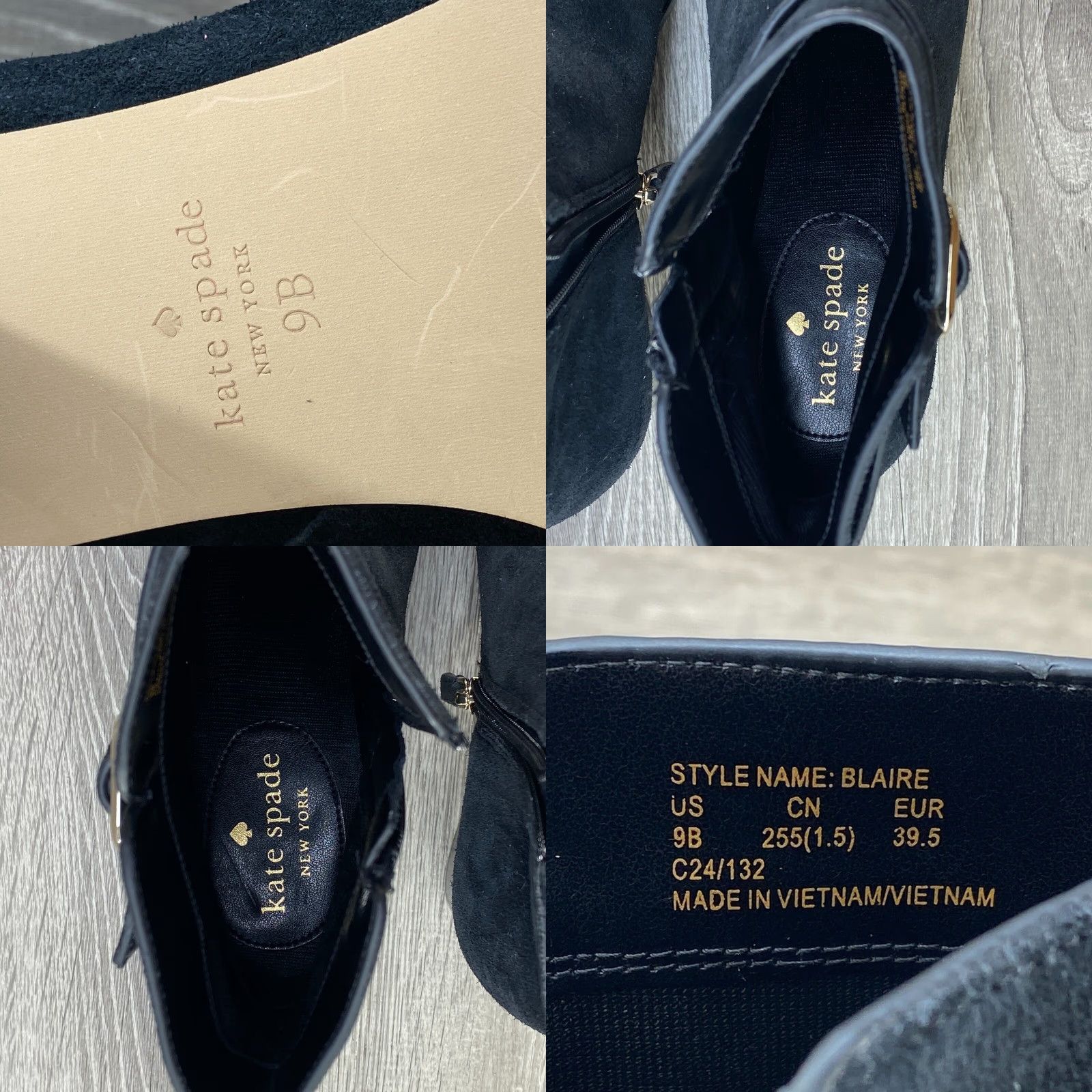 Vintage Kate Spade New York Black Suede Leather Heel Booties Side Zipper Buckle Womens 9 Shoes Size US 9 / IT 39 - 8 Thumbnail