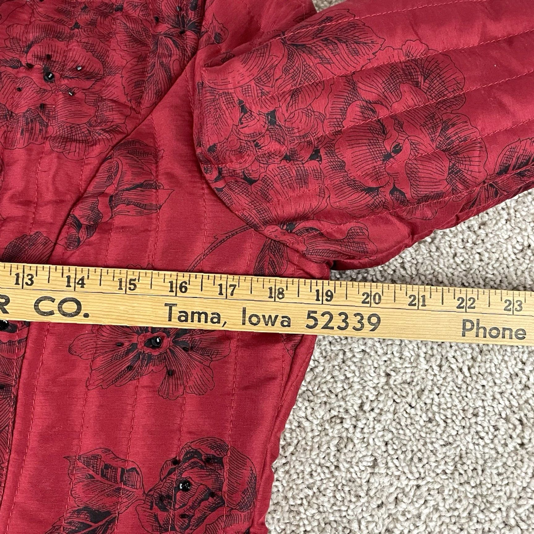 VINTAGE Carole Little Puffer Jacket Women Jacket S Red Black Floral Boho Asian Chinoiserie R2