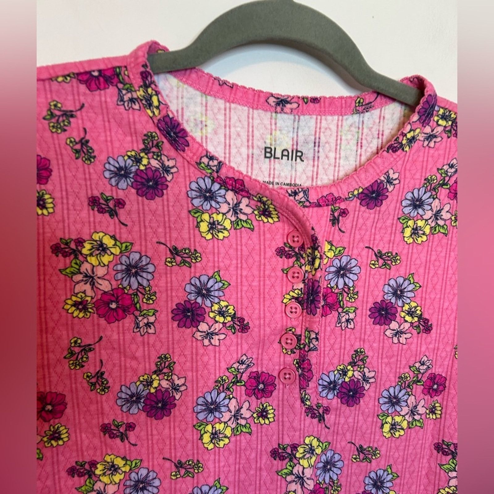 Other Blair Pink Floral Pointelle Henley Tee Size S / US 4 / IT 40 - 3 Thumbnail