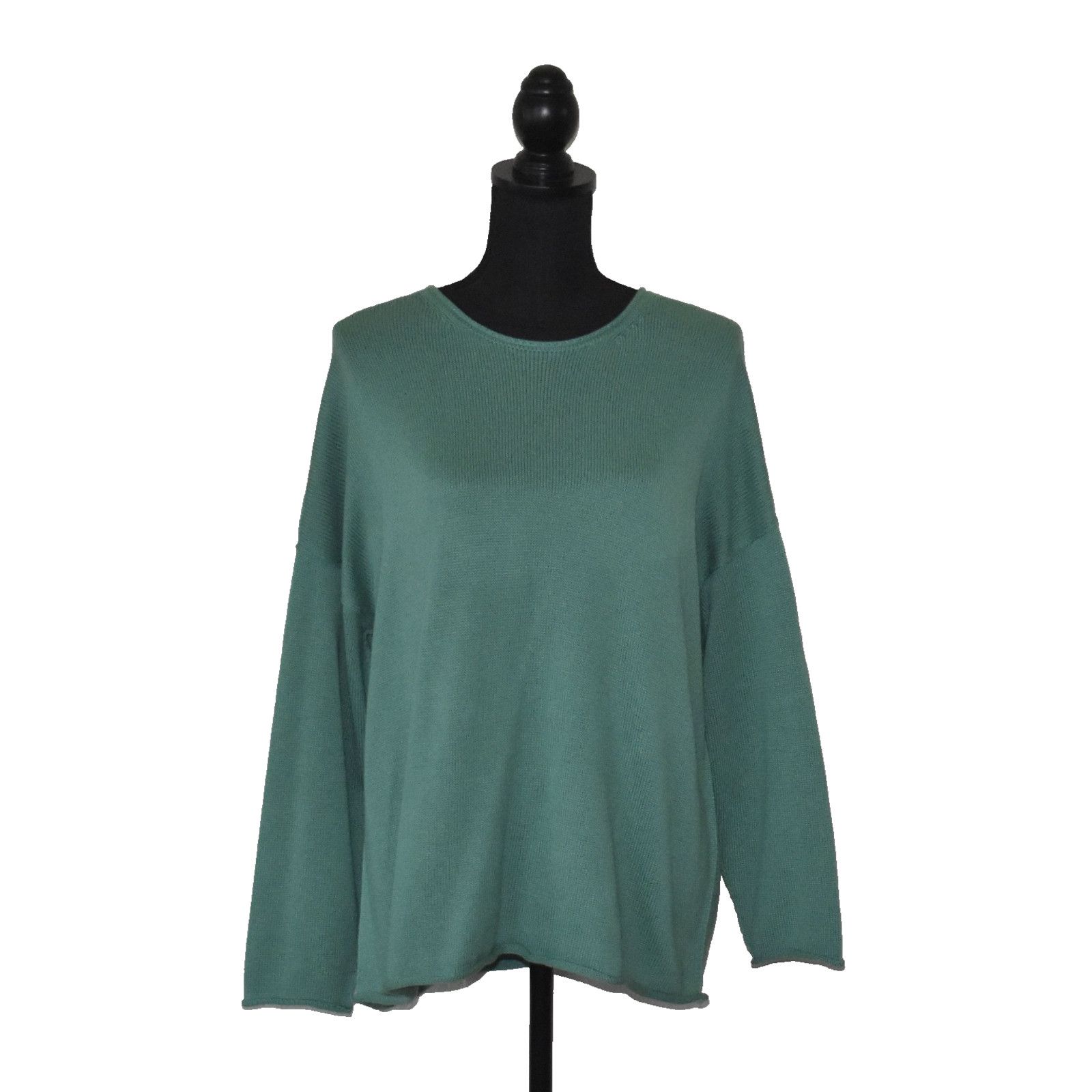 NEW EILEEN FISHER Green Org Cotton Boxy Pullover Sweater L
