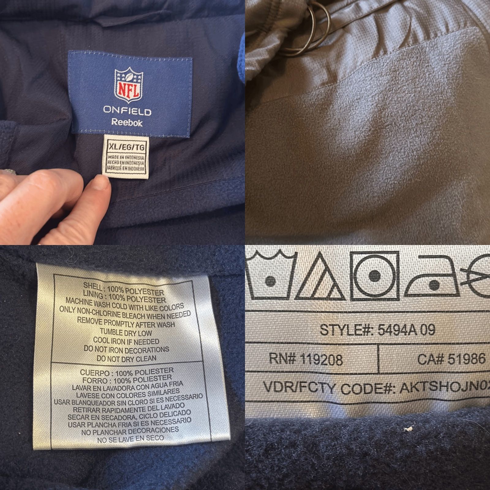 Reebok New England Patriots Reebok NFL On Field Jacket Blue Zip Up Multicolor Puffer XL Men’s Size US XL / EU 56 / 4 - 8 Thumbnail