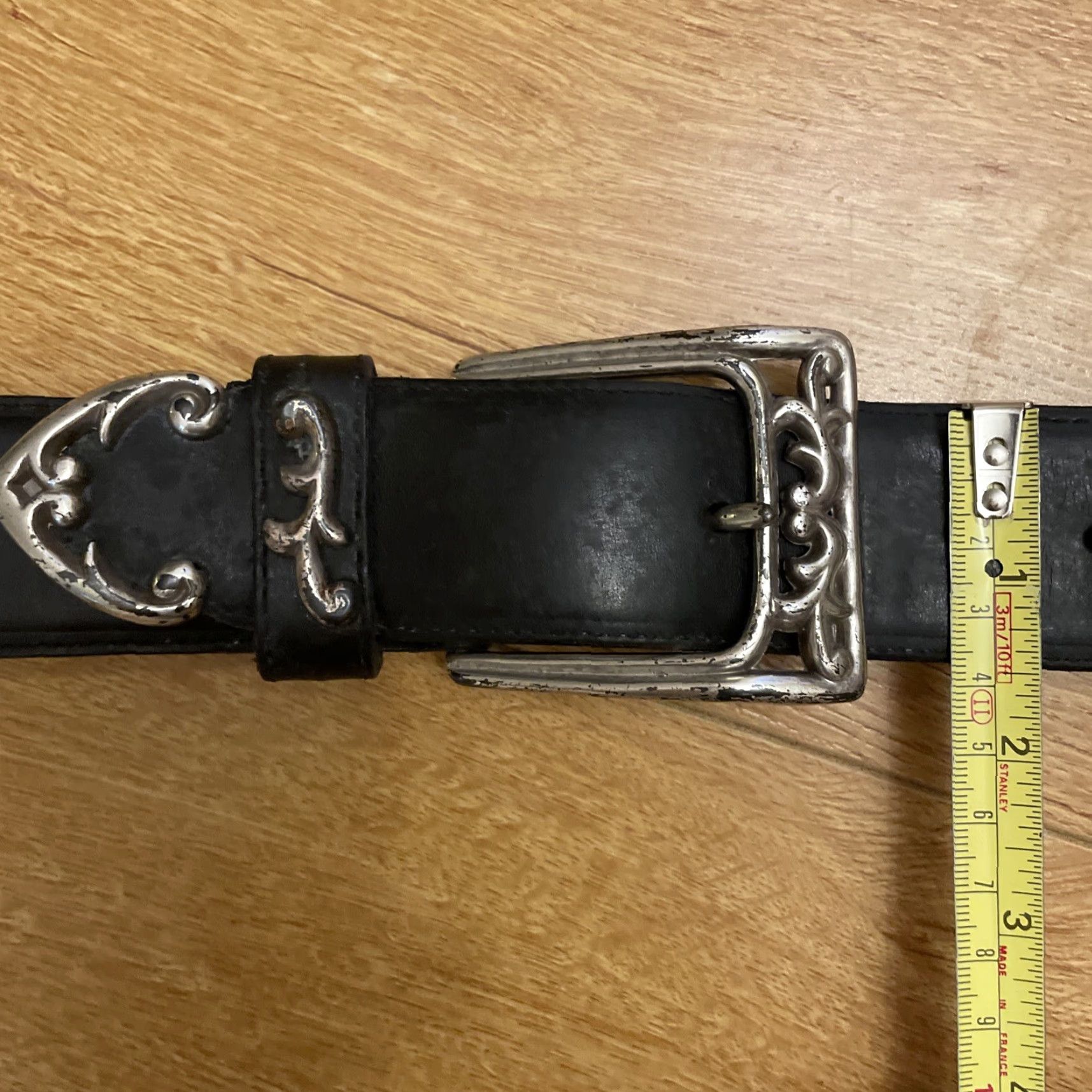 Brighton VINTAGE Brighton Belt Concho Black Leather Silver Link Scroll Work 90s USA made Women S Small Metal 90s Accessories Size ONE SIZE - 5 Thumbnail