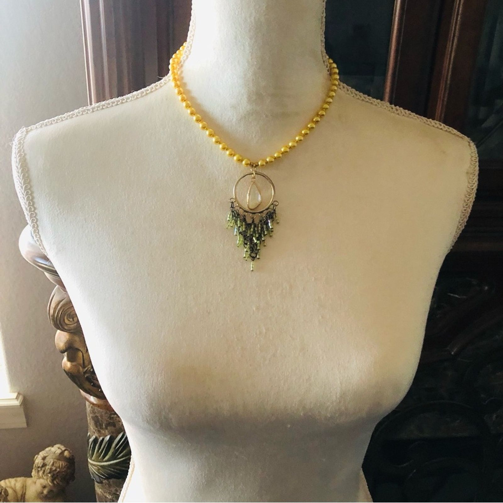 Handmade Handcrafted repurpose faux opal beaded fringe Pearl necklace Size ONE SIZE - 5 Thumbnail